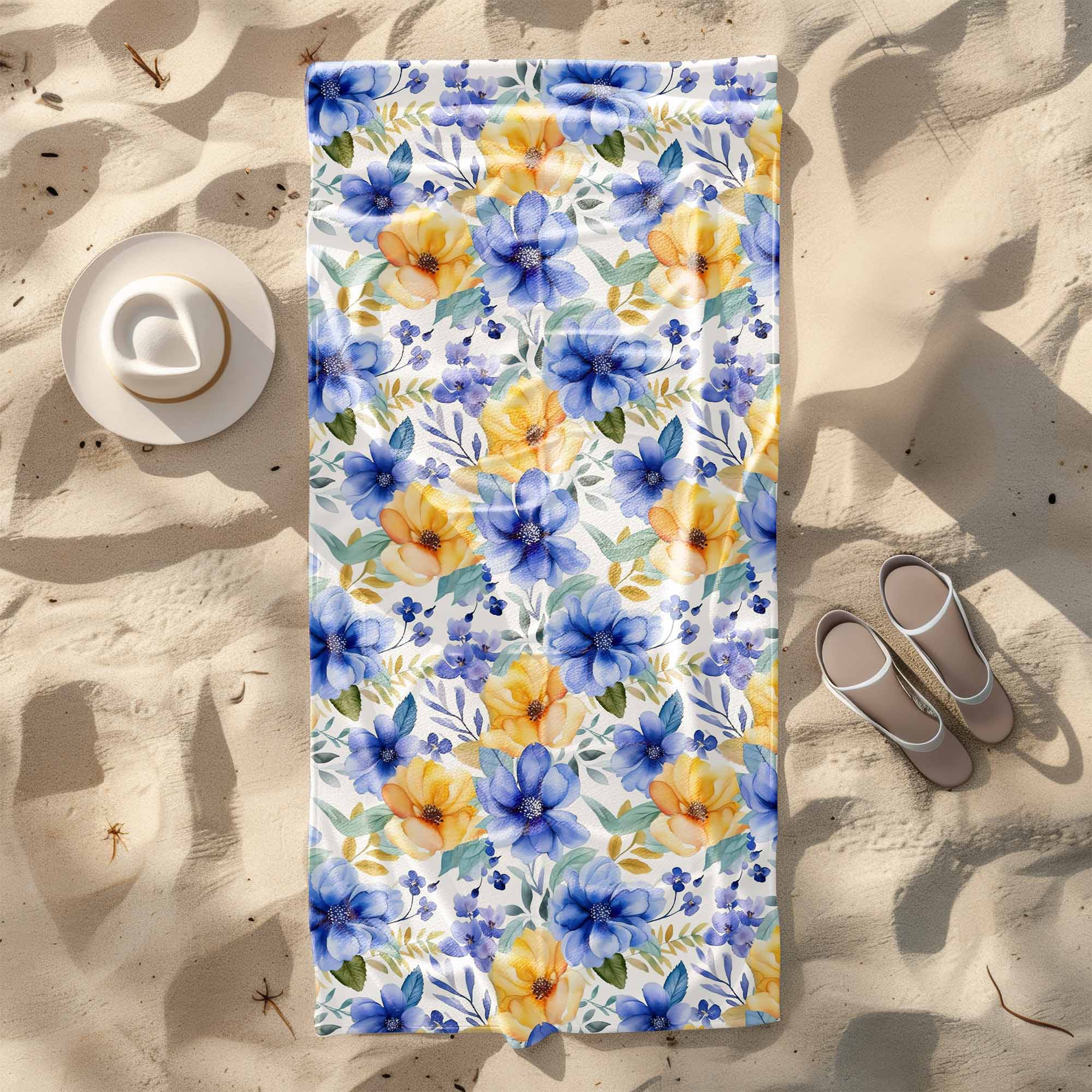 Yellow and Blue Flowers Towel