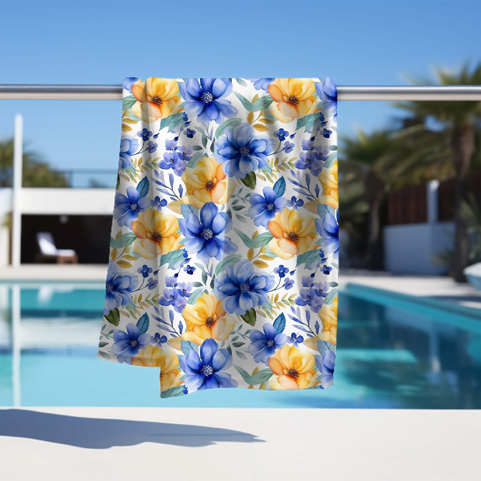 Yellow and Blue Flowers Towel-30x50 cm