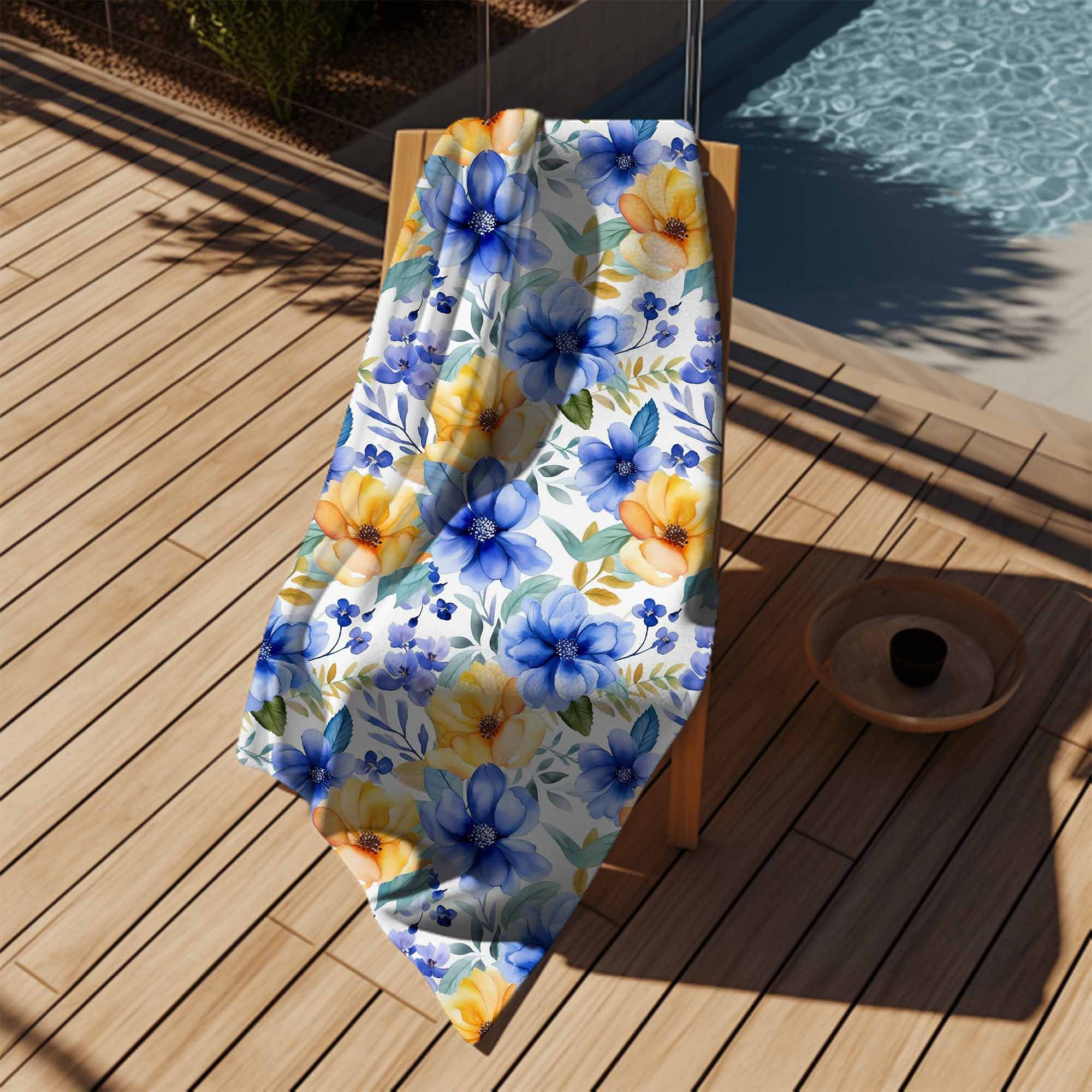Yellow and Blue Flowers Towel-30x50 cm
