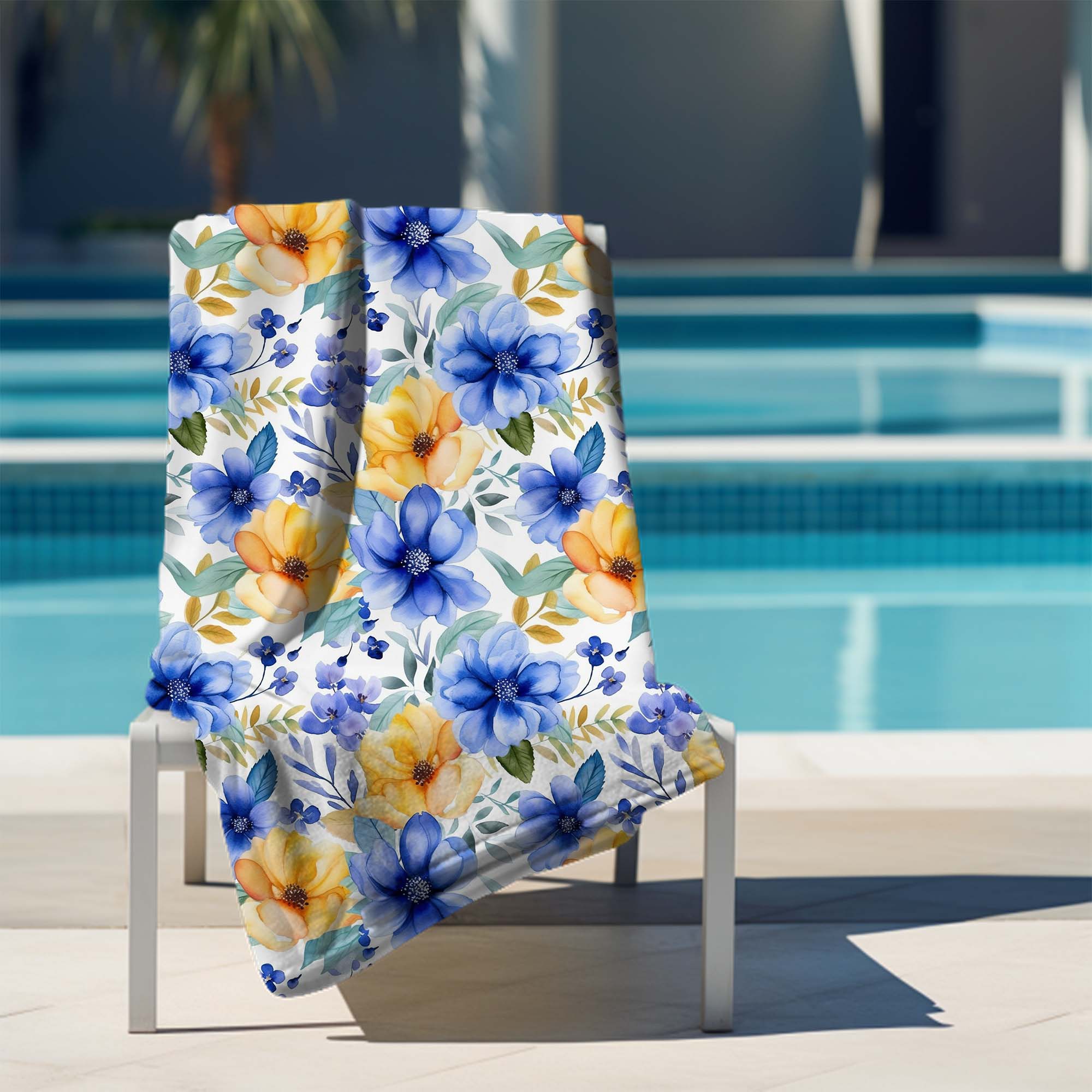 Yellow and Blue Flowers Towel