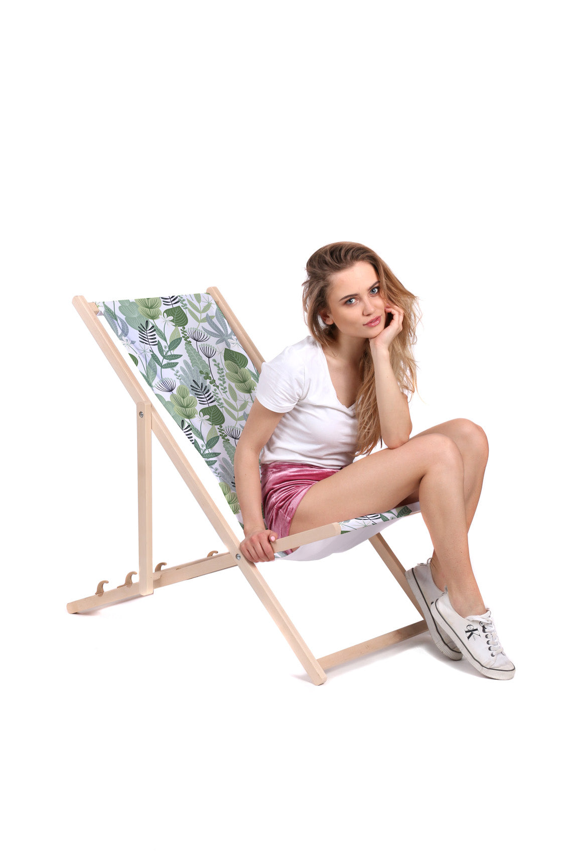 Wooden Deck Chair Flowers and Grass