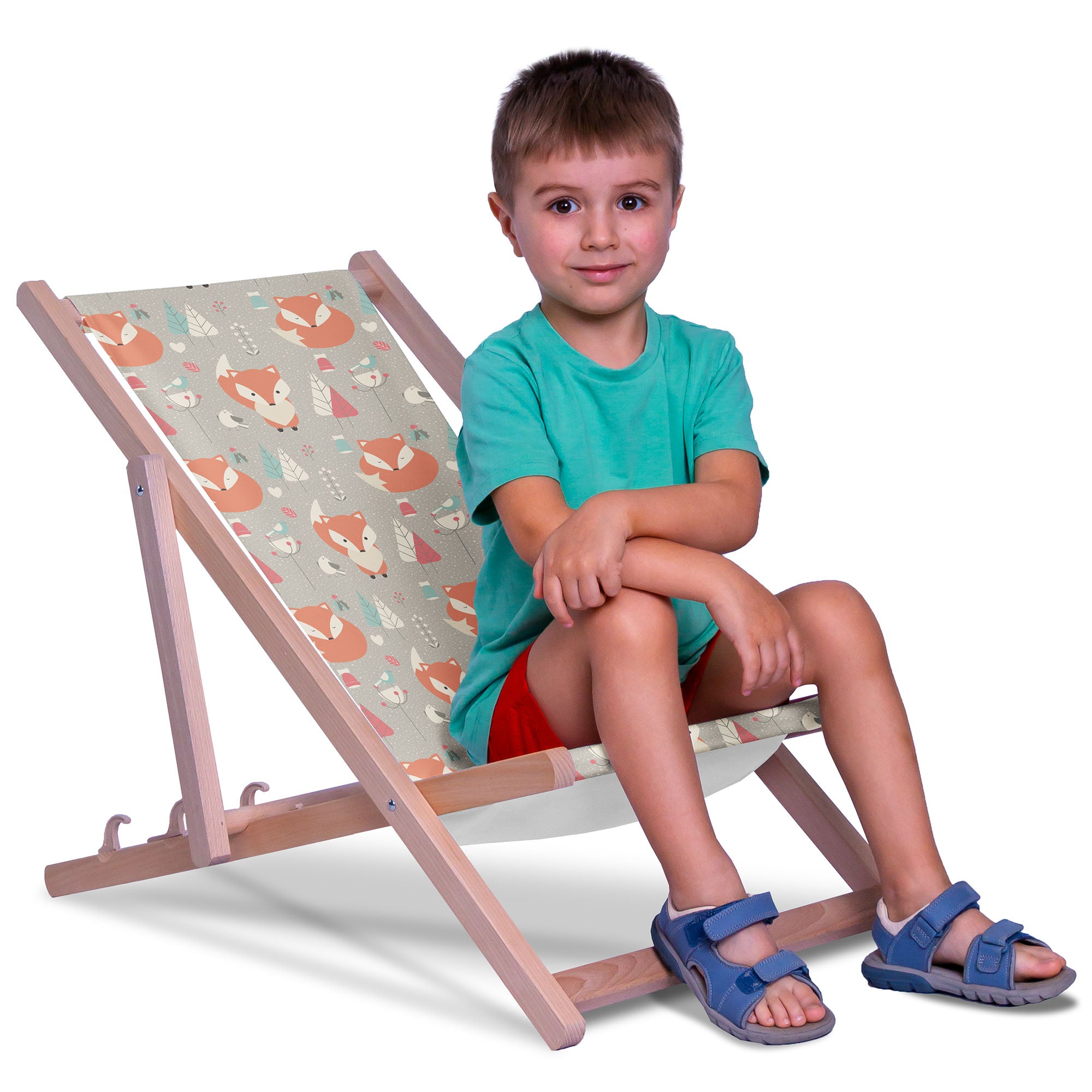 Wooden Deck Chair Forest Red Foxes