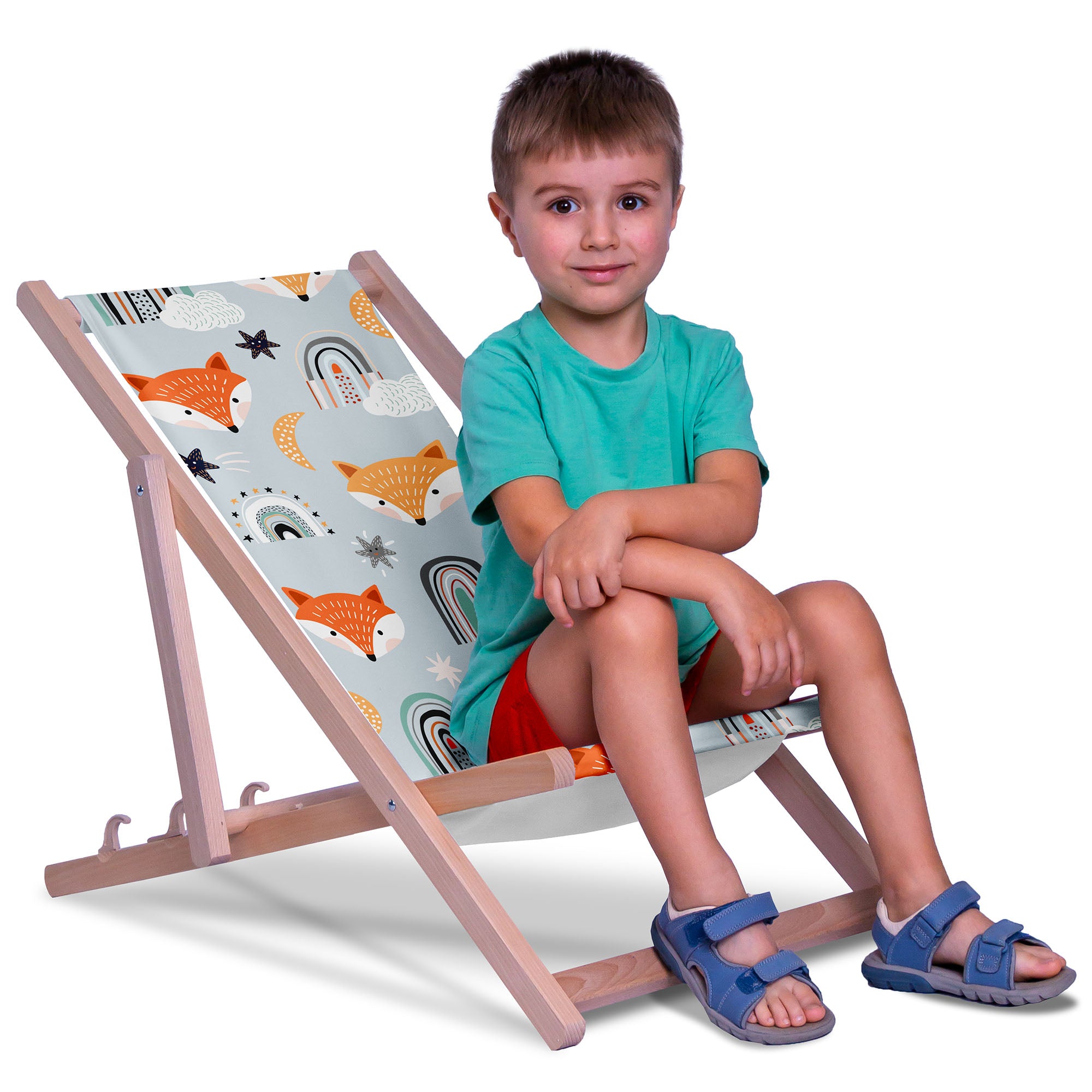 Wooden deck chair Foxes Pastel