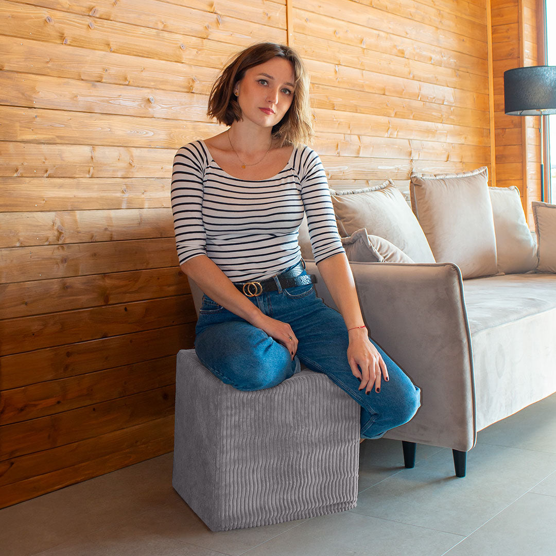 Qubik Frost Gray Pouf-40x40 cm