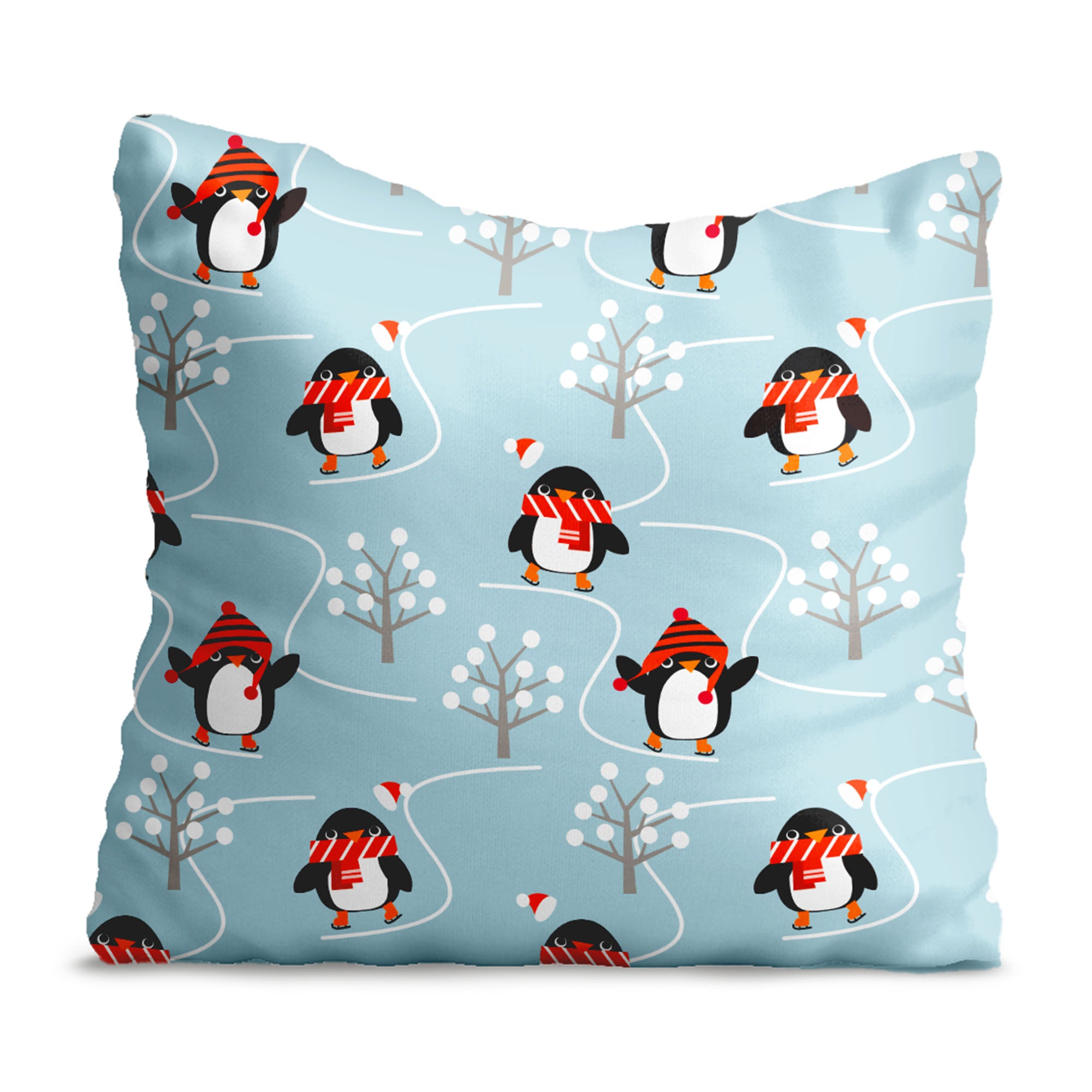 Pillow Happy Penguins with Scarves