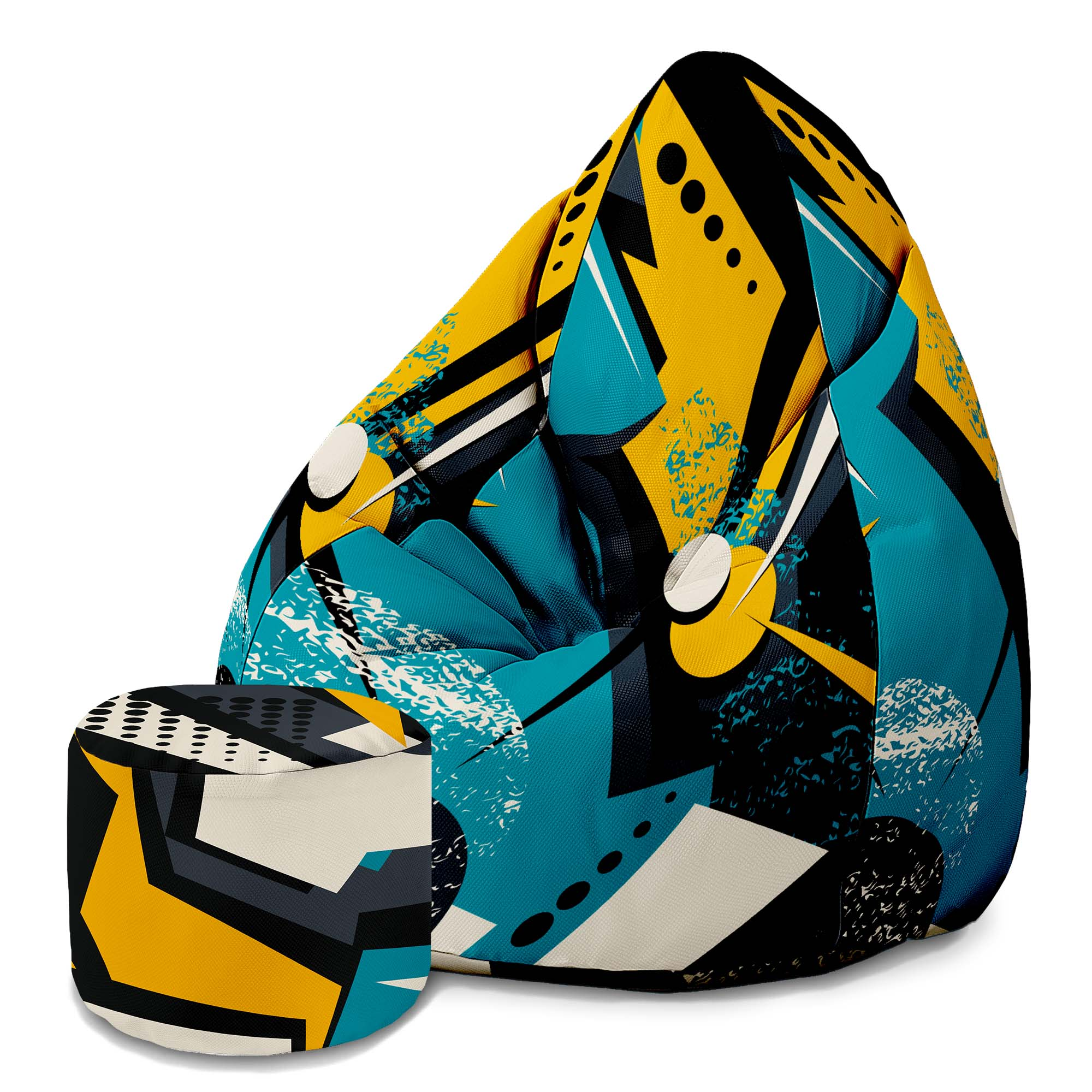 Pearshape Pouf with Footrest Abstract Yellow-Oxford