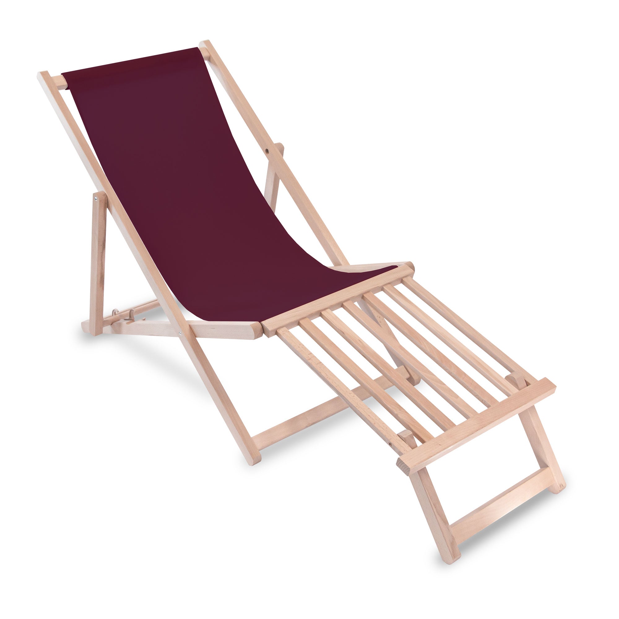 Wooden deck chair with wooden footrest Plum