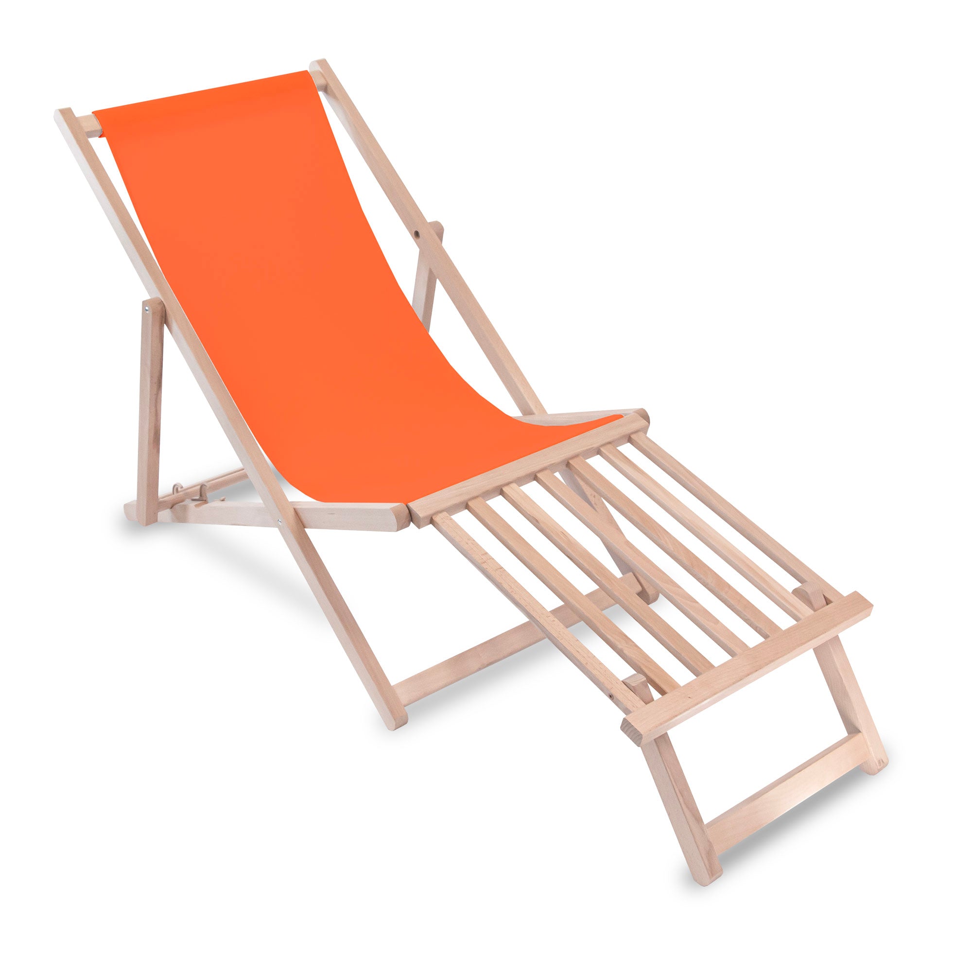 Wooden deck chair with wooden footrest Orange
