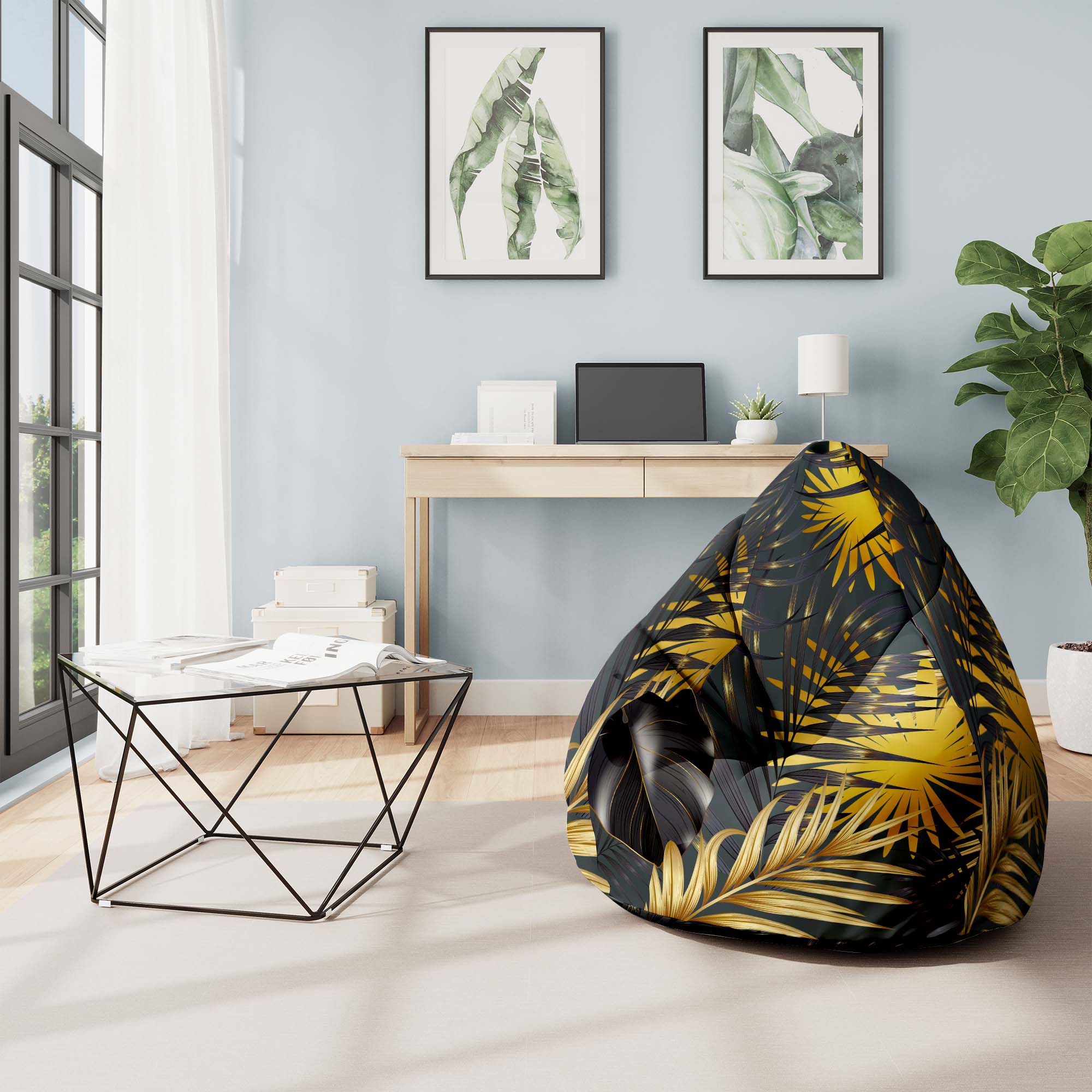 Pearshape Pouf Leaves Gold