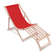 Wooden deck chair with wooden footrest Red