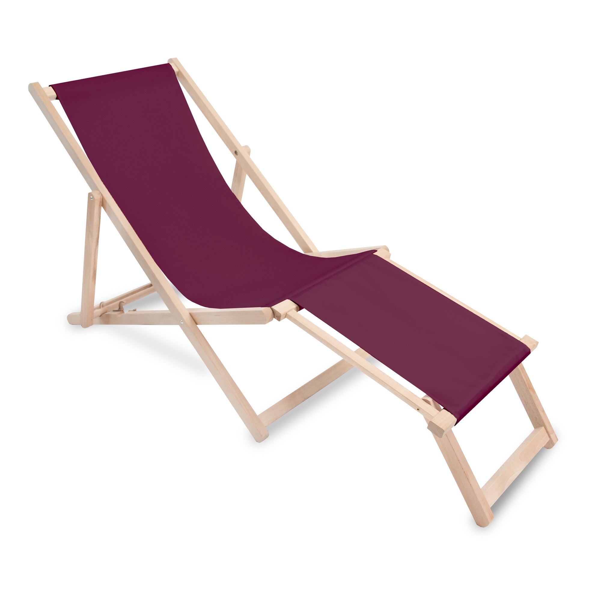 Wooden deck chair with footrest Burgundy