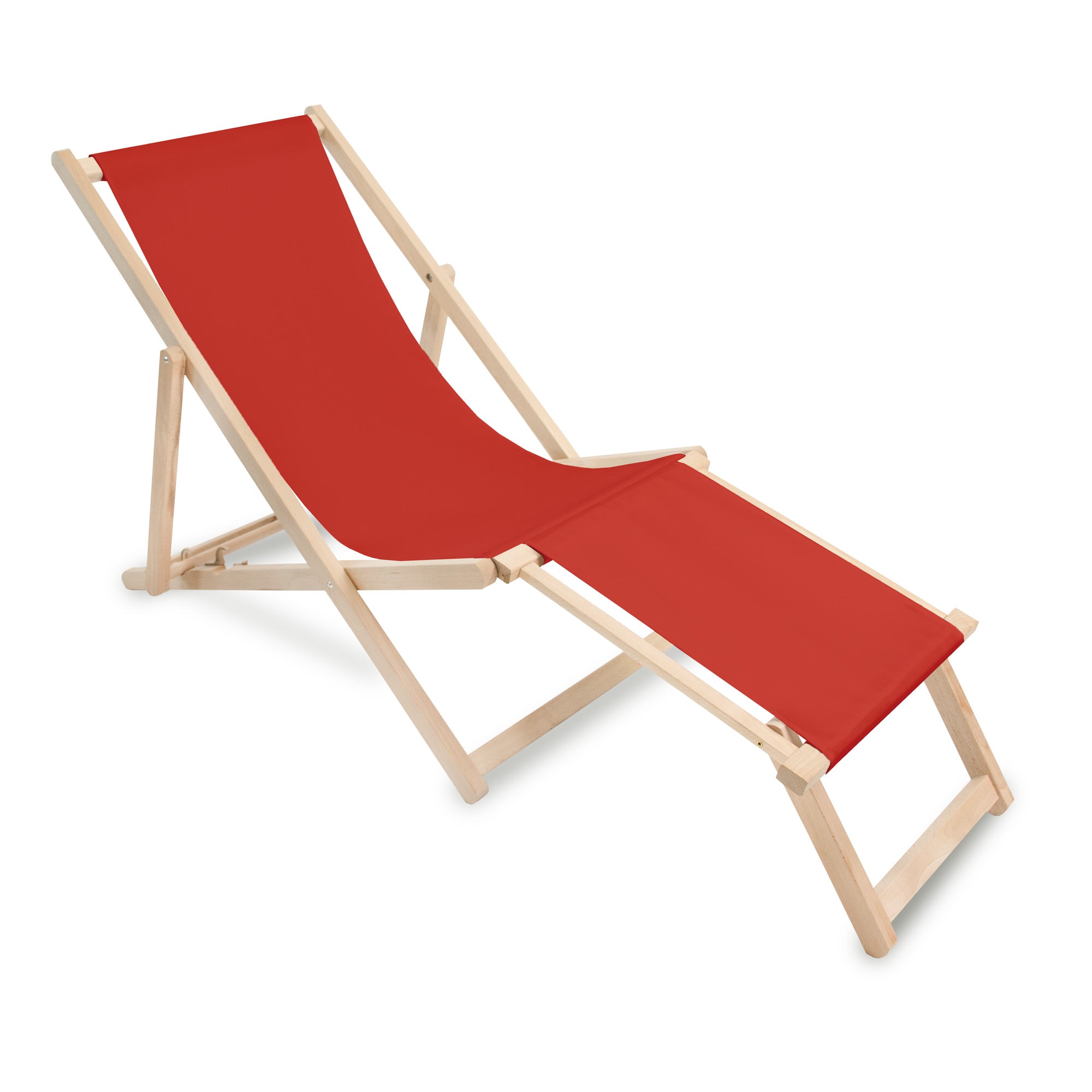 Wooden deck chair with footrest Red