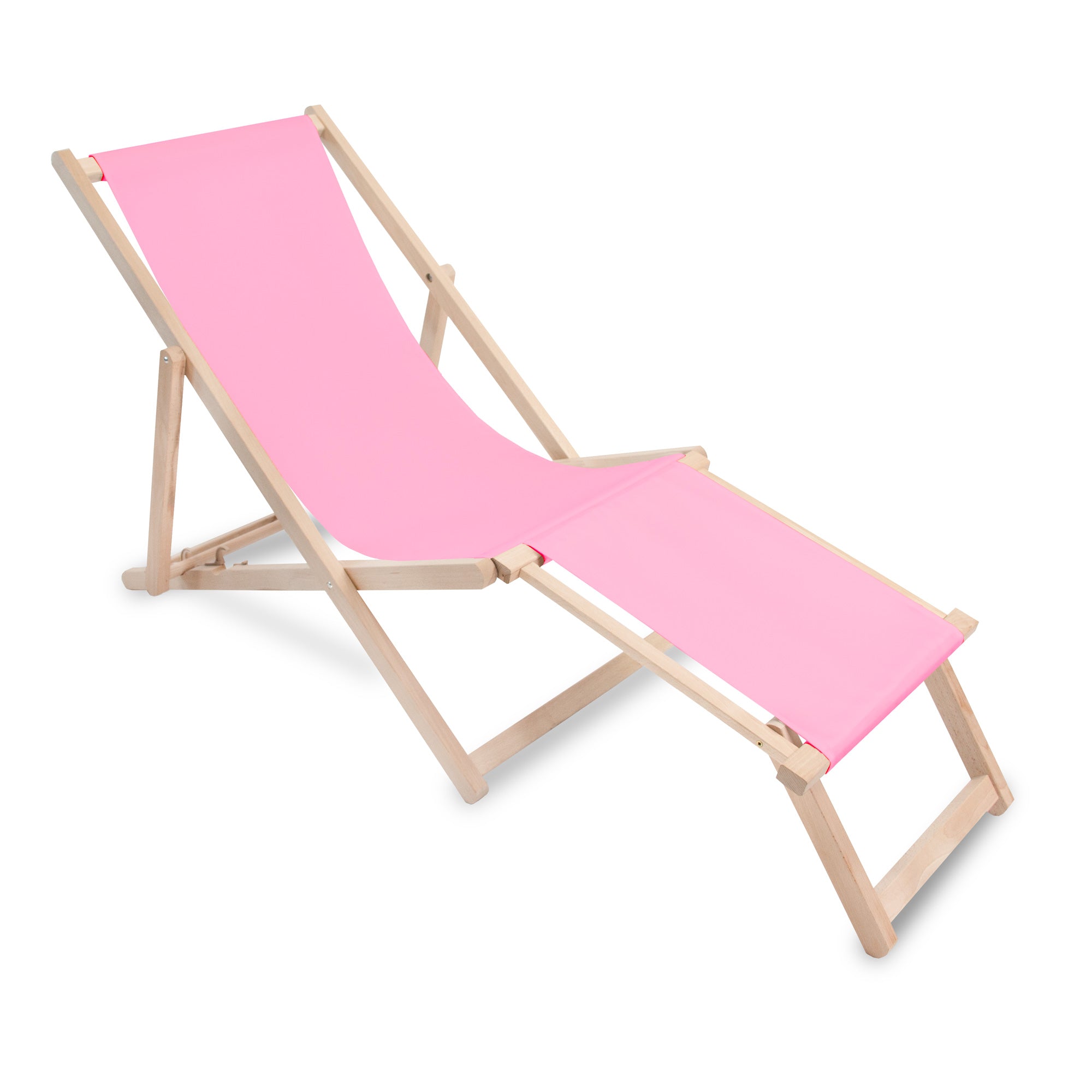 Wooden deck chair with footrest Pink
