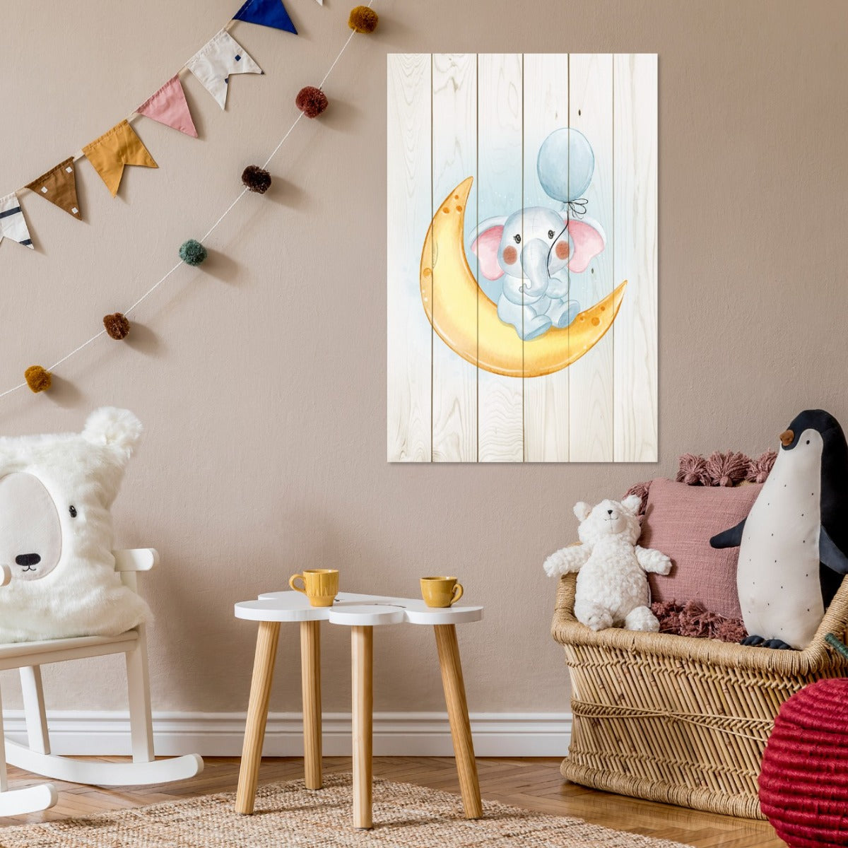 Bild Wood Kleiner Elefant mit Ballon-50x70 cm