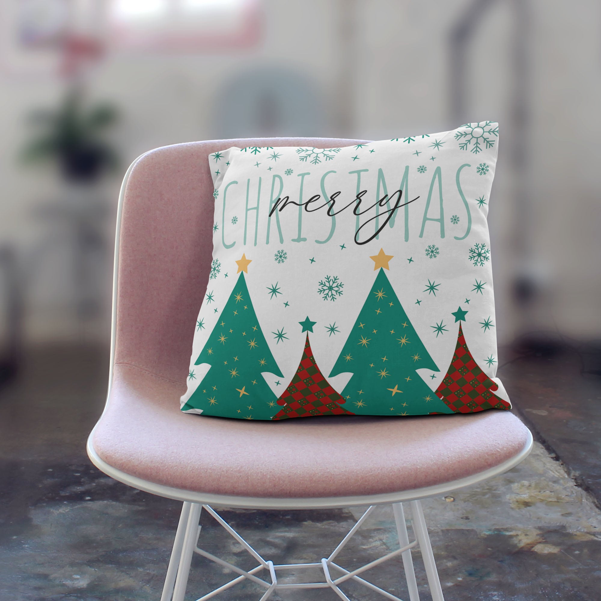 Merry Christmas Trees Pillow-Oxford