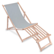 Wooden Deck Chair with Wooden Footrest Denim Imitation Moonlight Veil