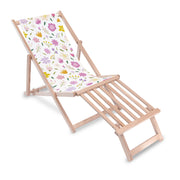 Wooden Deck Chair with Wooden Footrest Multicolored Flowers
