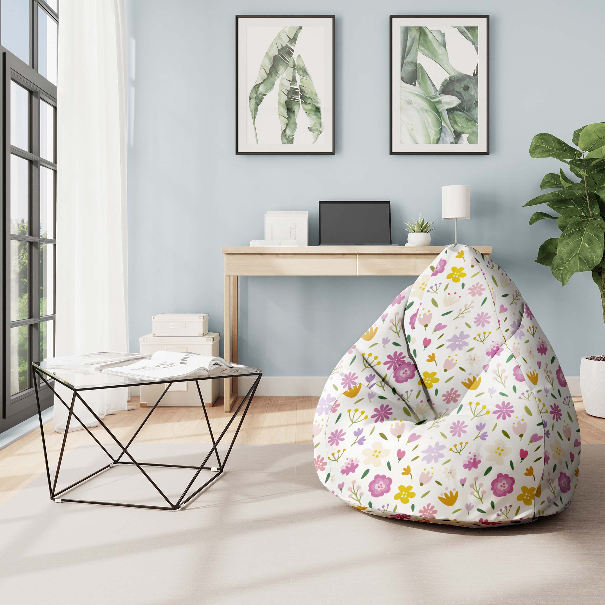 Pearshape Pouf Multicolored Flowers-M-Velvet