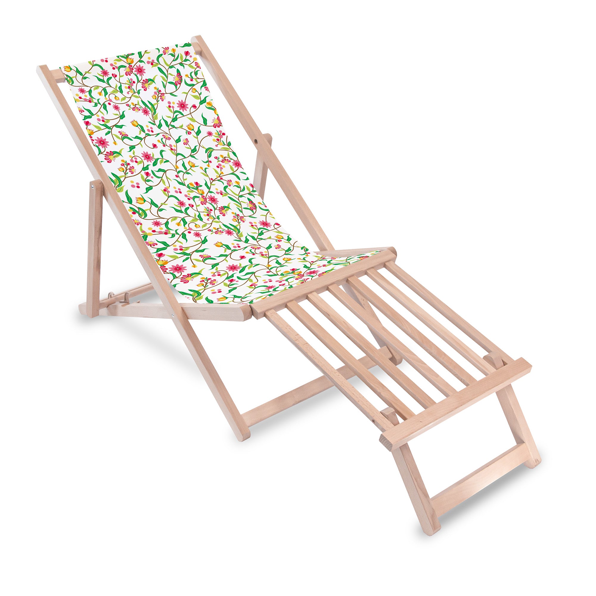 Wooden Deck Chair with Wooden Footrest Mystery Garden