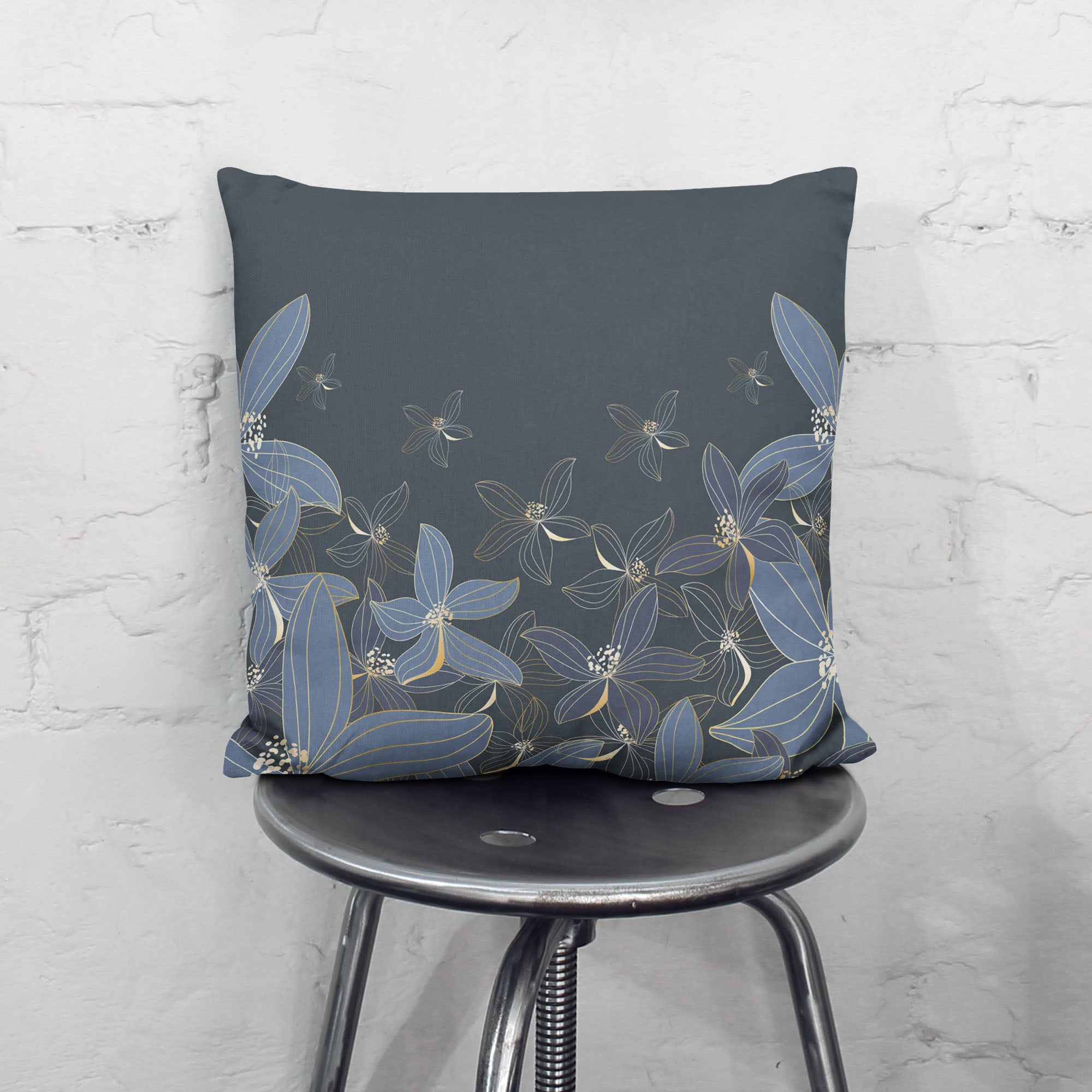 Navy Flowers-Panama Pillow