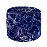 Round Pouf Footstool Navy Flowers