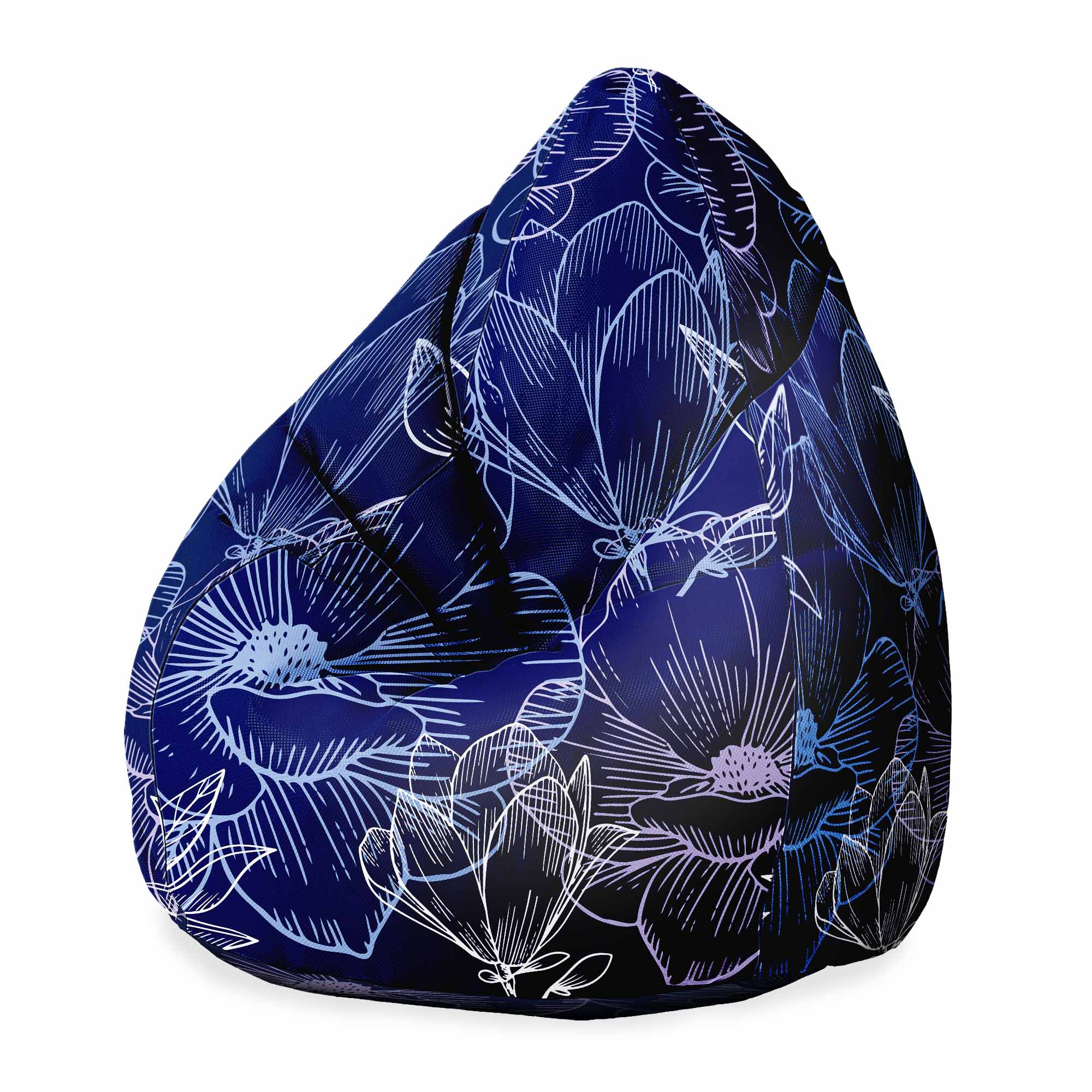 Pearshape Pouf Navy Flowers-Oxford