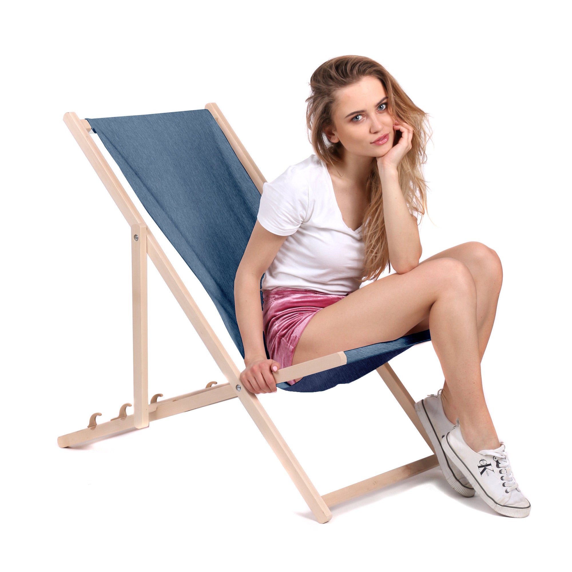 Denim Imitation Wooden Deck Chair Nordic Blue