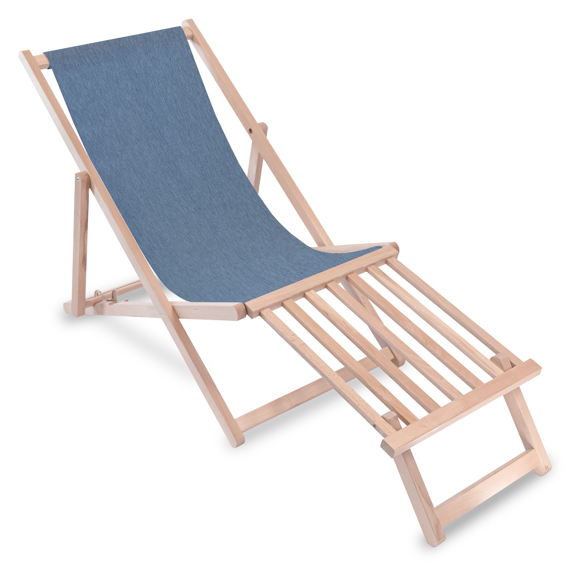 Wooden Deck Chair with Wooden Footrest Denim Imitation Nordic Blue