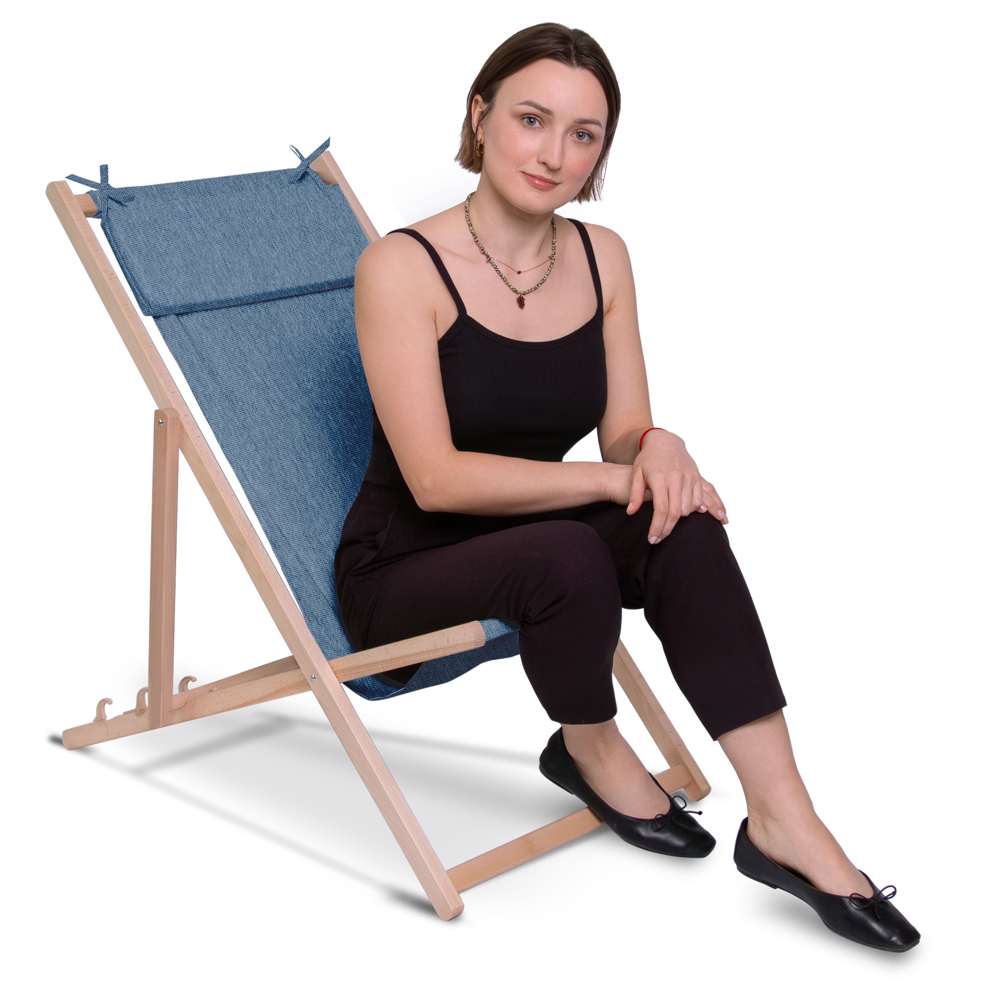 Drevené ležadlo s vankúšom Imitácia džínsov Nordic Blue-S