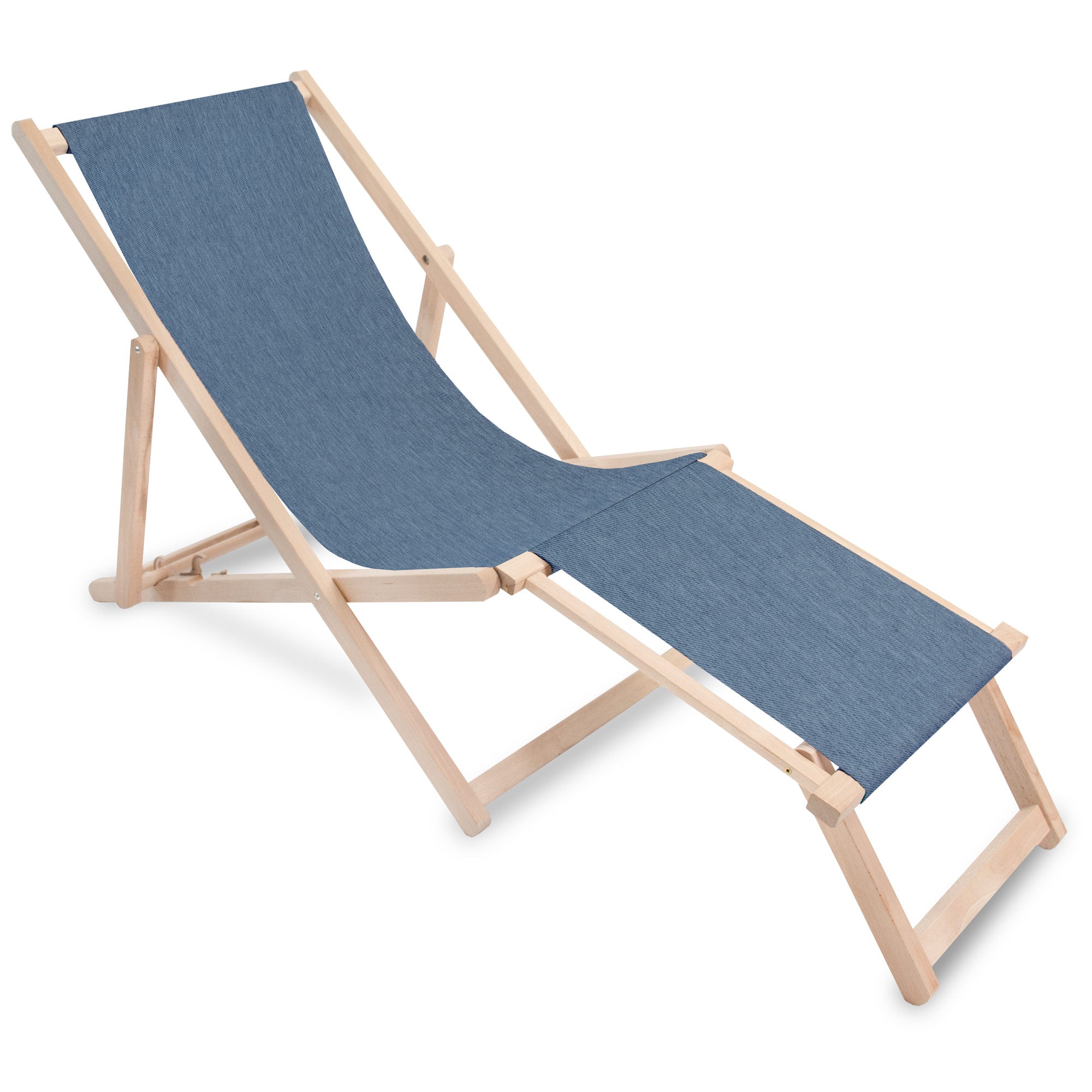 Wooden Deck Chair with Footrest Denim Imitation Nordic Blue