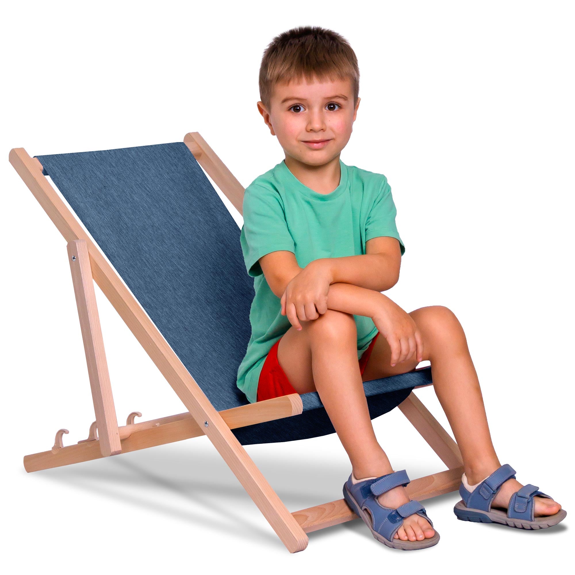 Denim Imitation Wooden Deck Chair Nordic Blue