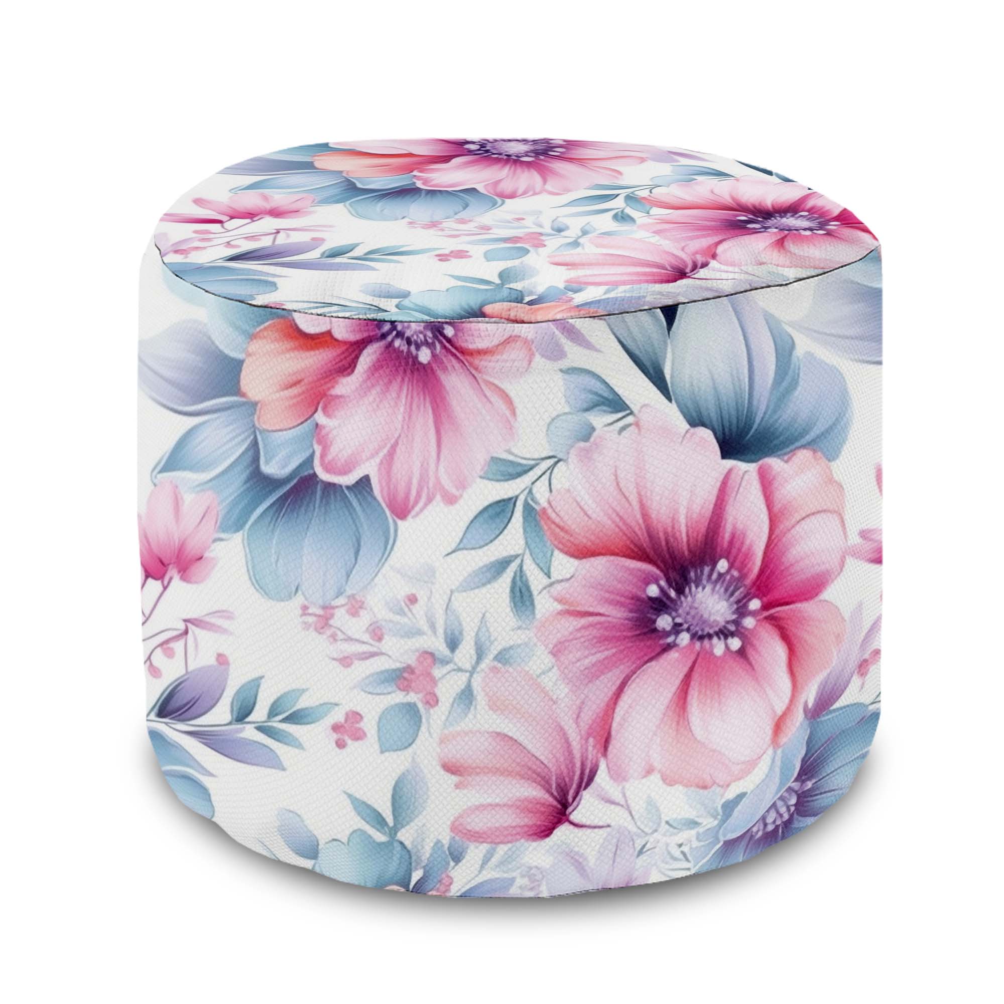 Round Pouf Footstool Pastel Flowers-Oxford