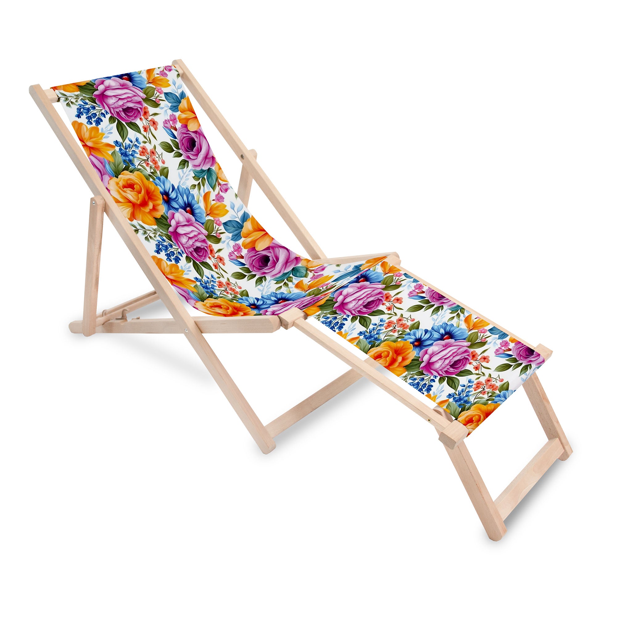 Wooden Deck Chair with Footrest Petals in the Sun