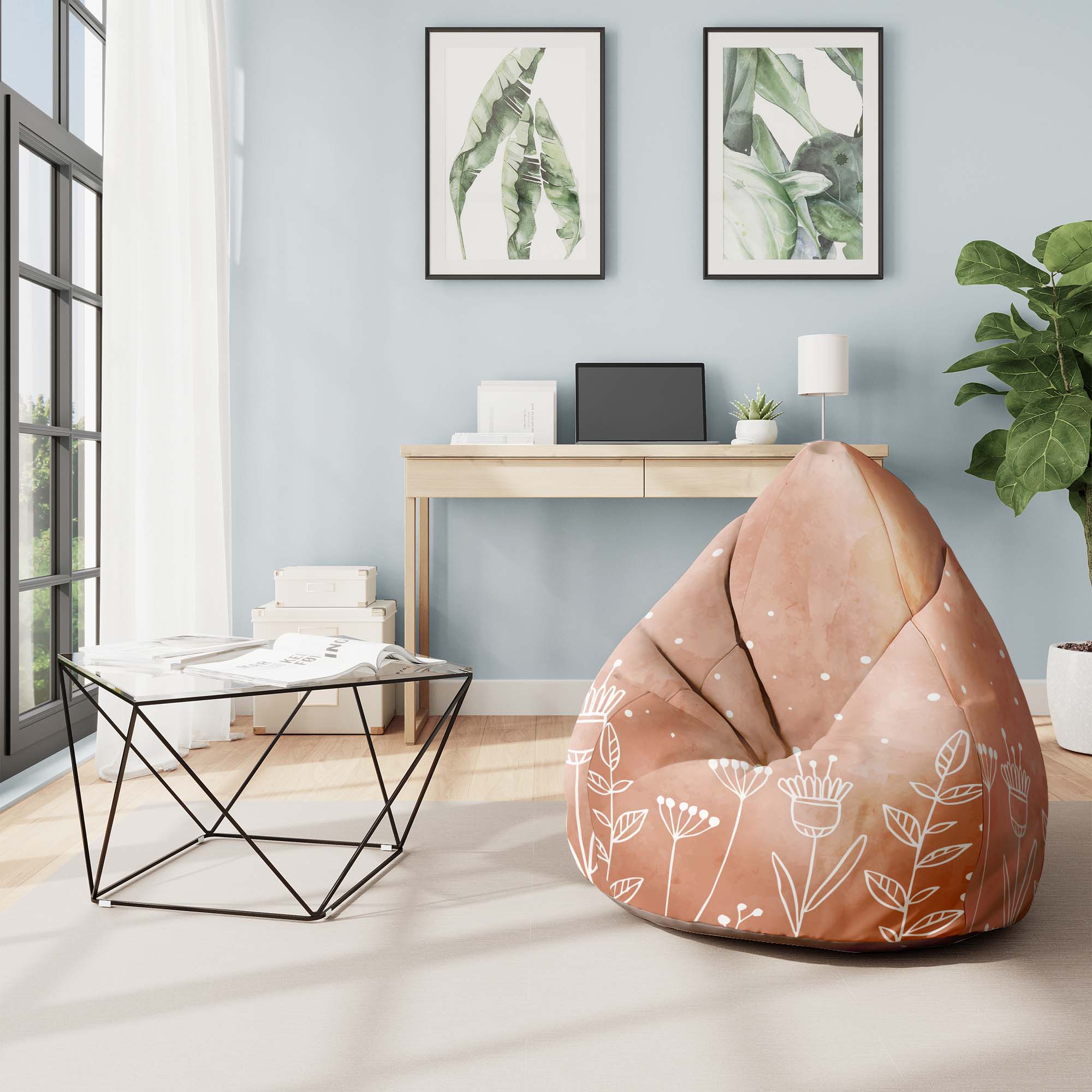 Pearshape Pouf Pink Flowers-Oxford