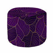 Round Pouf Footstool Purple Leaves