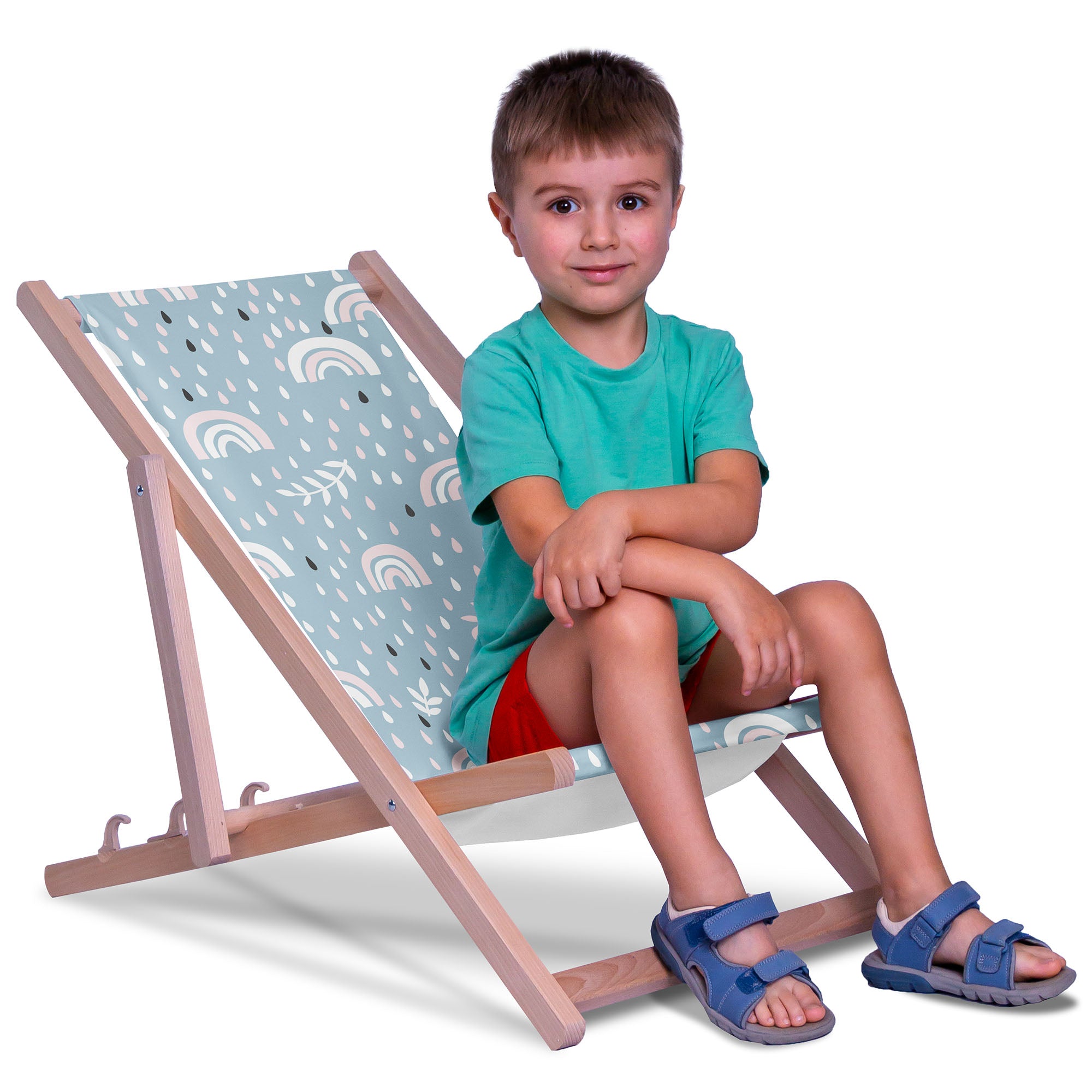 Wooden Deck Chair Rainbow And Raindrops