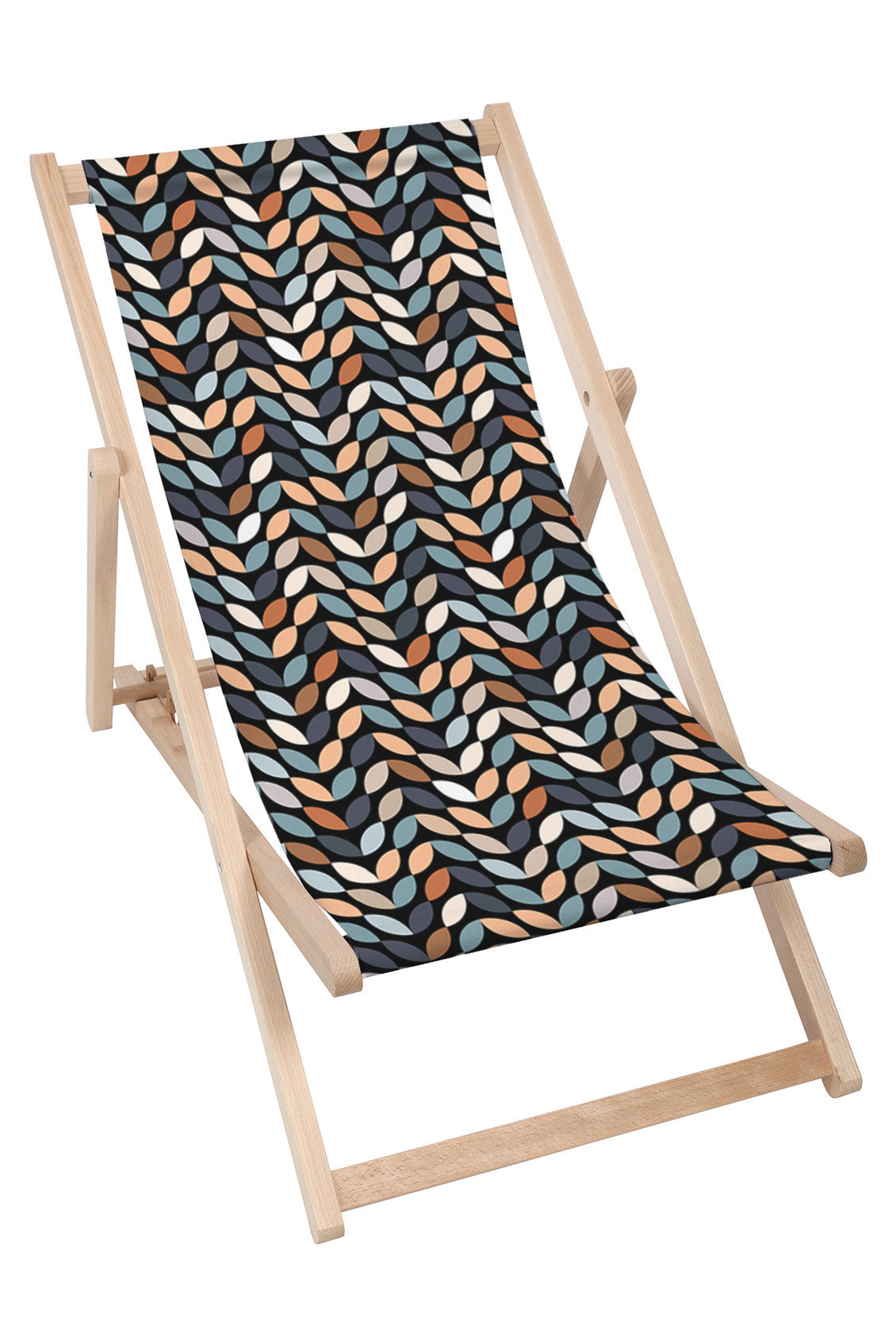 Wooden Deck Chair Retro Black Leaves
