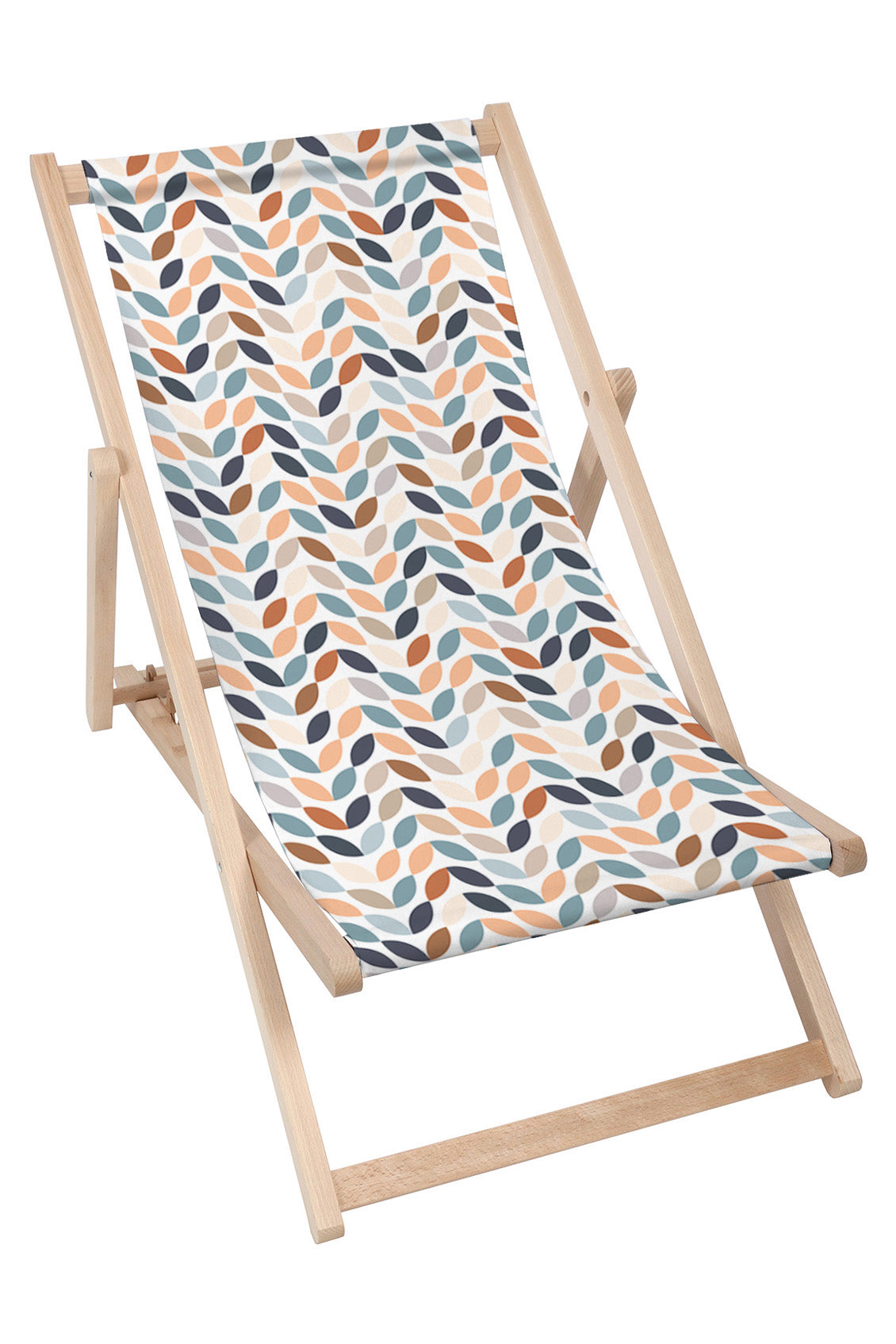 Wooden Deck Chair Retro White Leaves