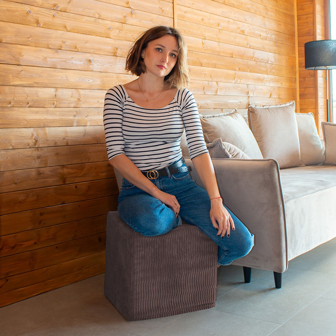 Qubik Roasted Cocoa Pouf-50x50 CM