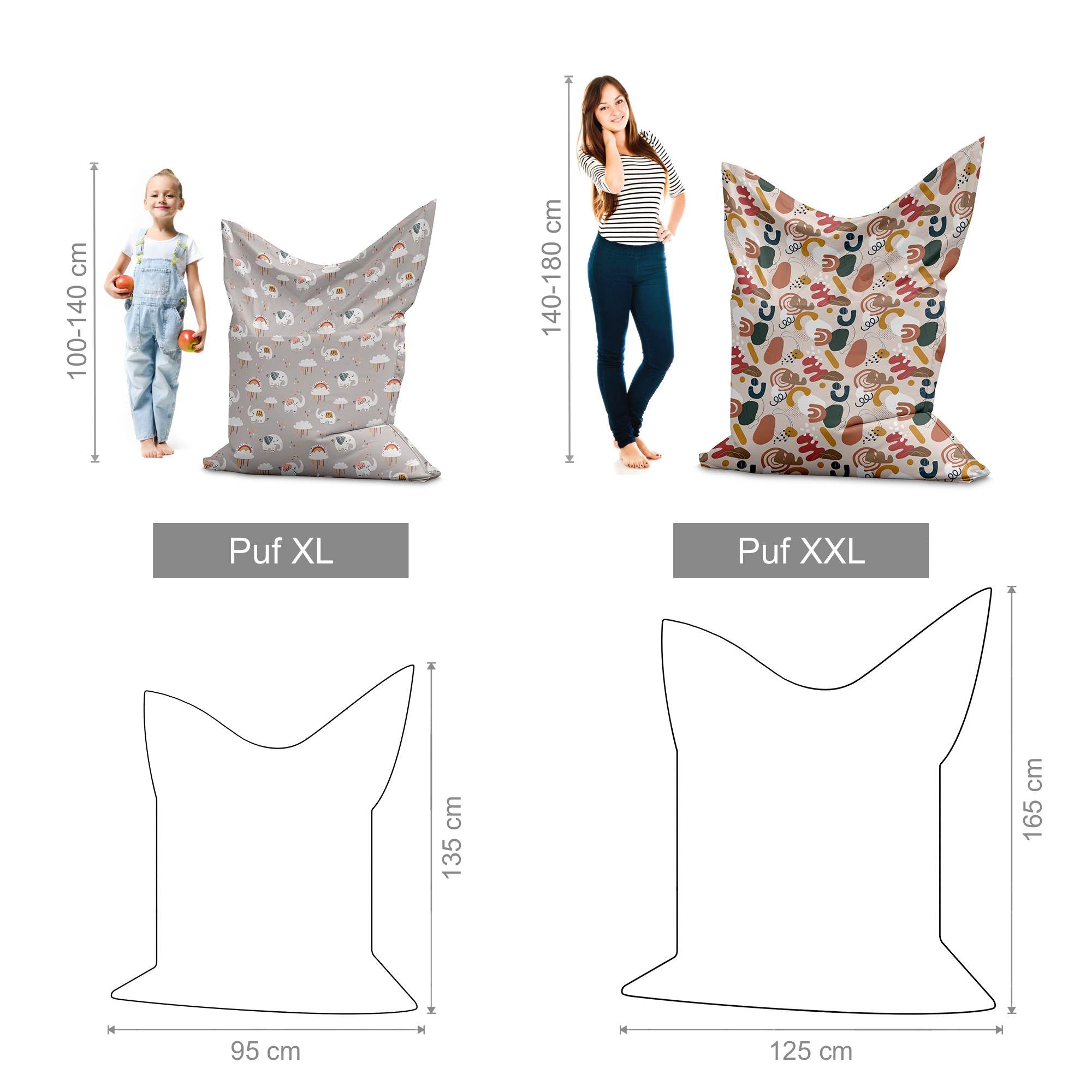 Puf Polštář Bílá srdce-XXL-Zamat
