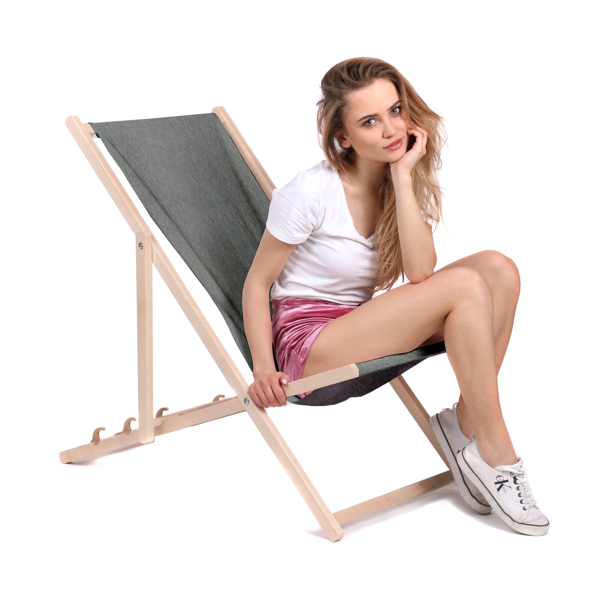 Wooden Deck Chair Denim Imitation Sandy Dune-S