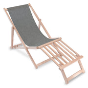Wooden Deck Chair with Wooden Footrest Denim Imitation Sandy Dune
