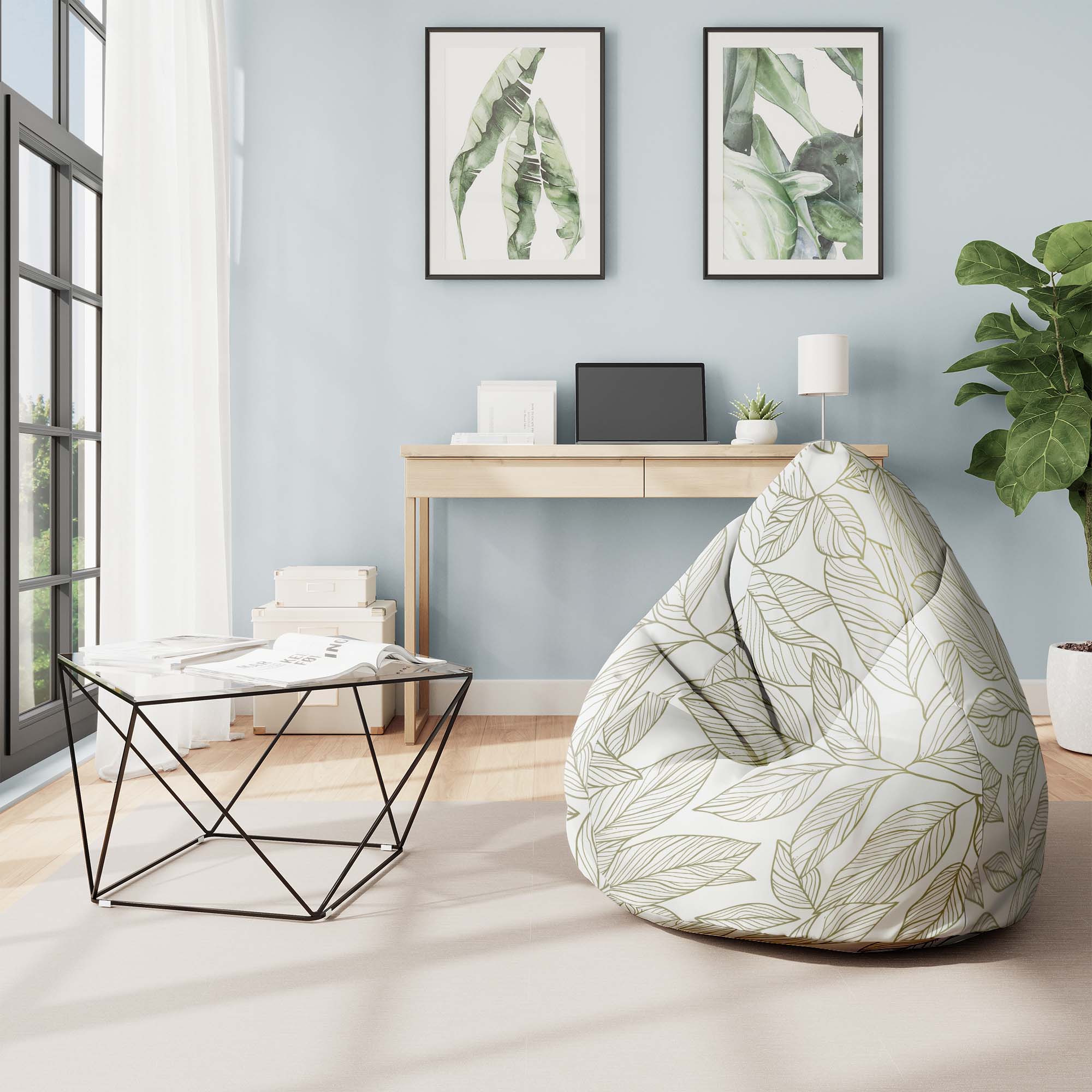 Pearshape Pouf Scandinavian Leaves-Oxford
