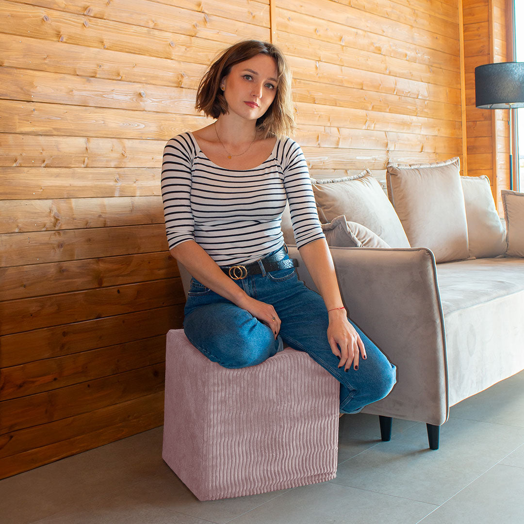 Qubik Silver Pink Pouf-40x40 cm