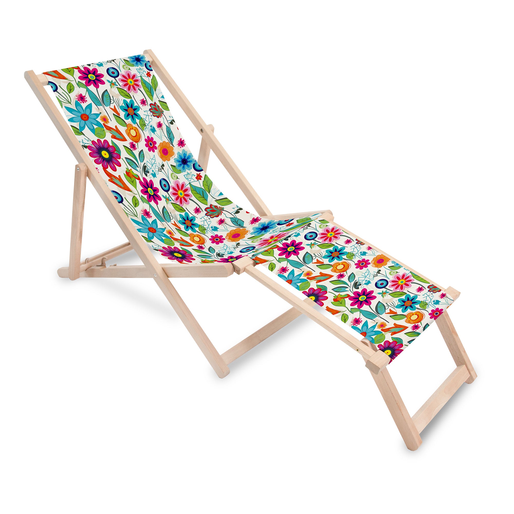 Wooden Deck Chair with Footrest Small Spring Flowers