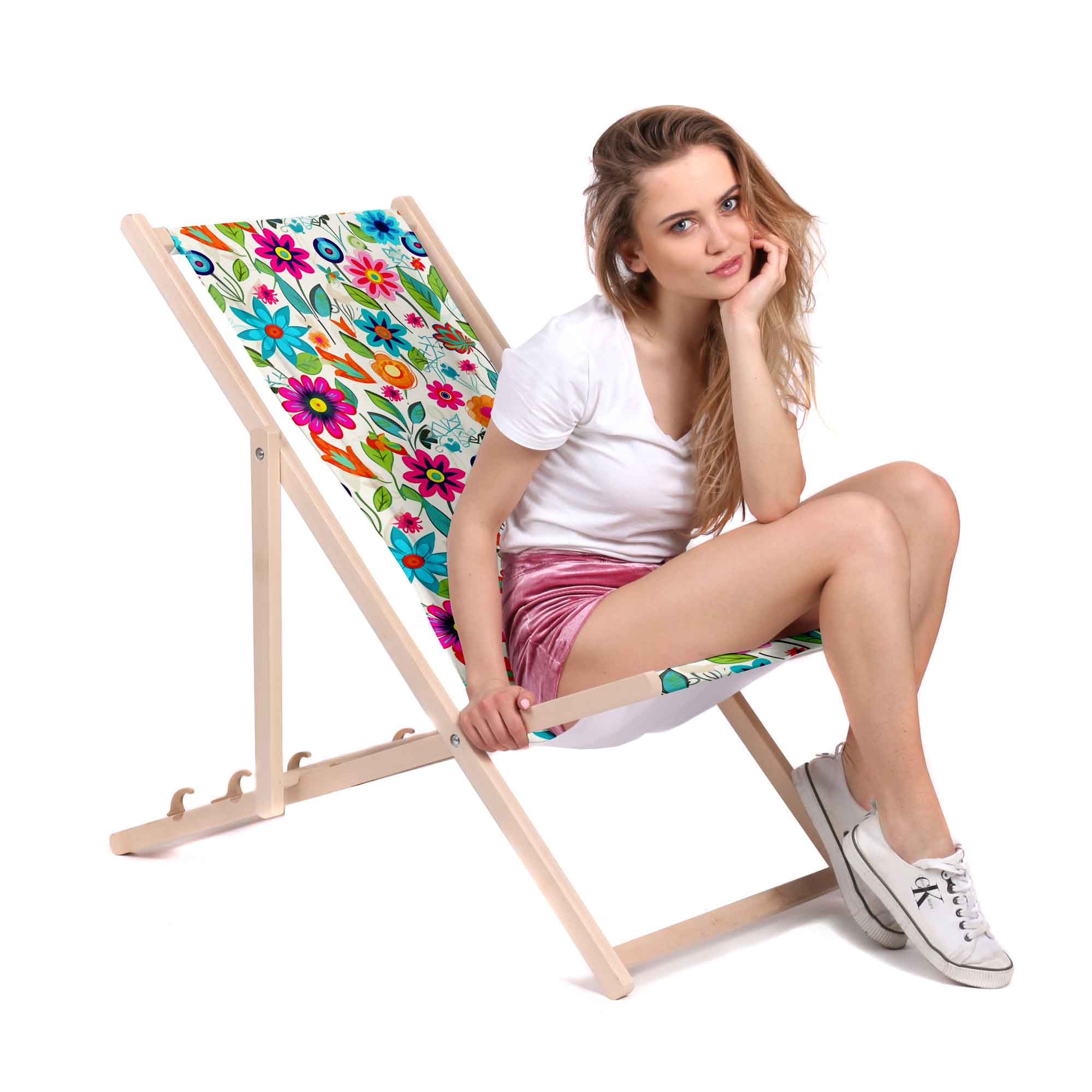 Wooden Deck Chair Small Spring Flowers-M