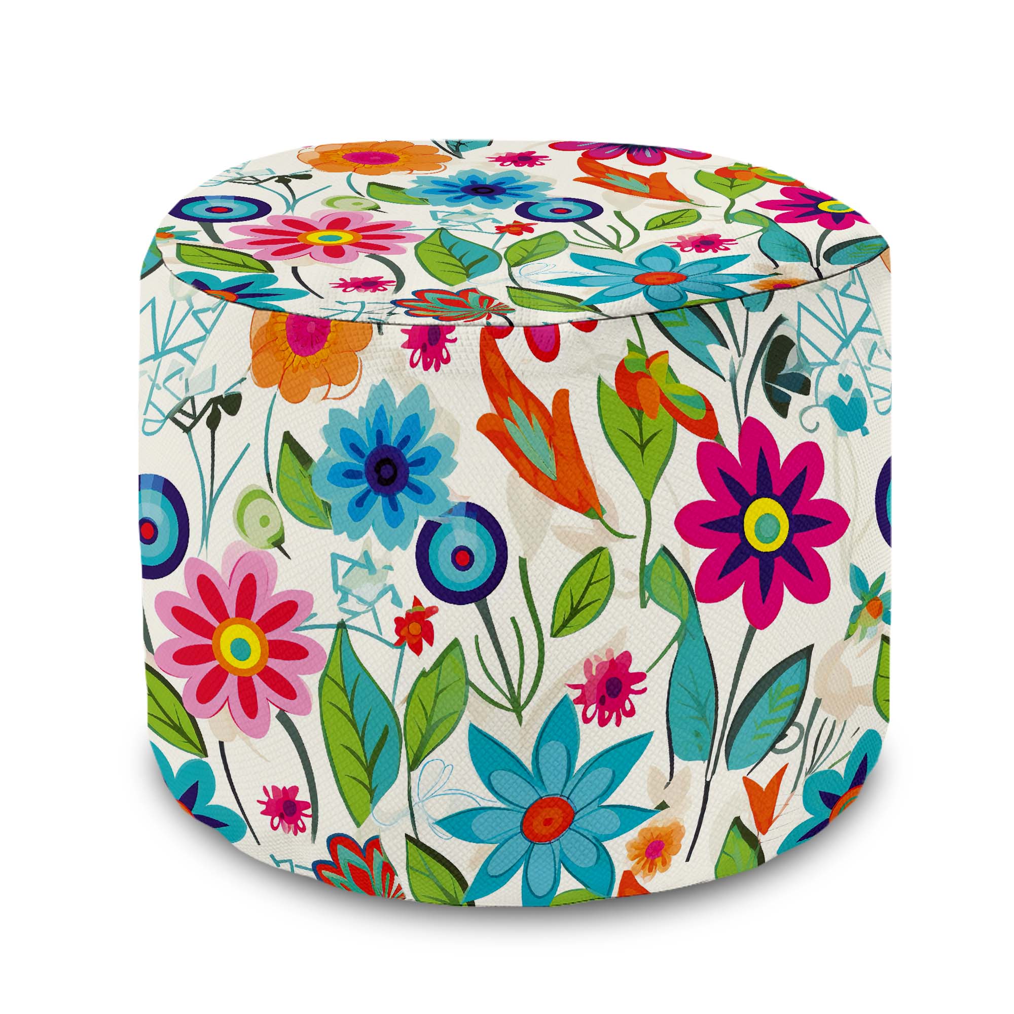 Round Pouf Footstool Small Spring Flowers-Oxford