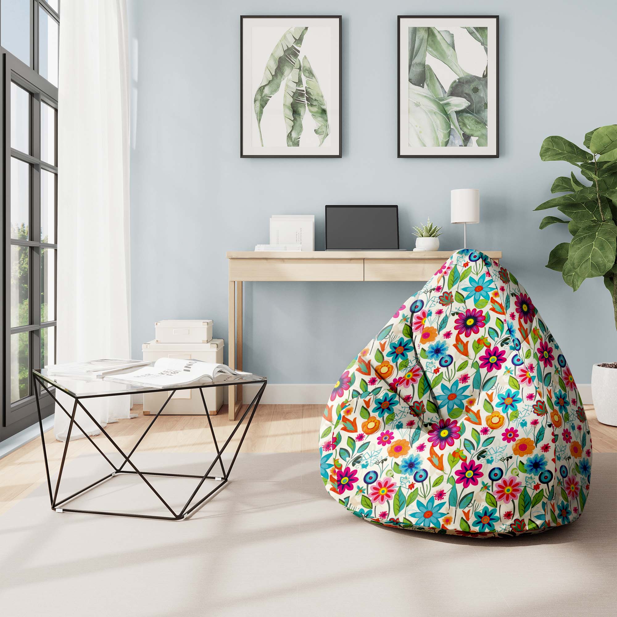 Pearshape Pouf Small Spring Flowers-S-Velvet