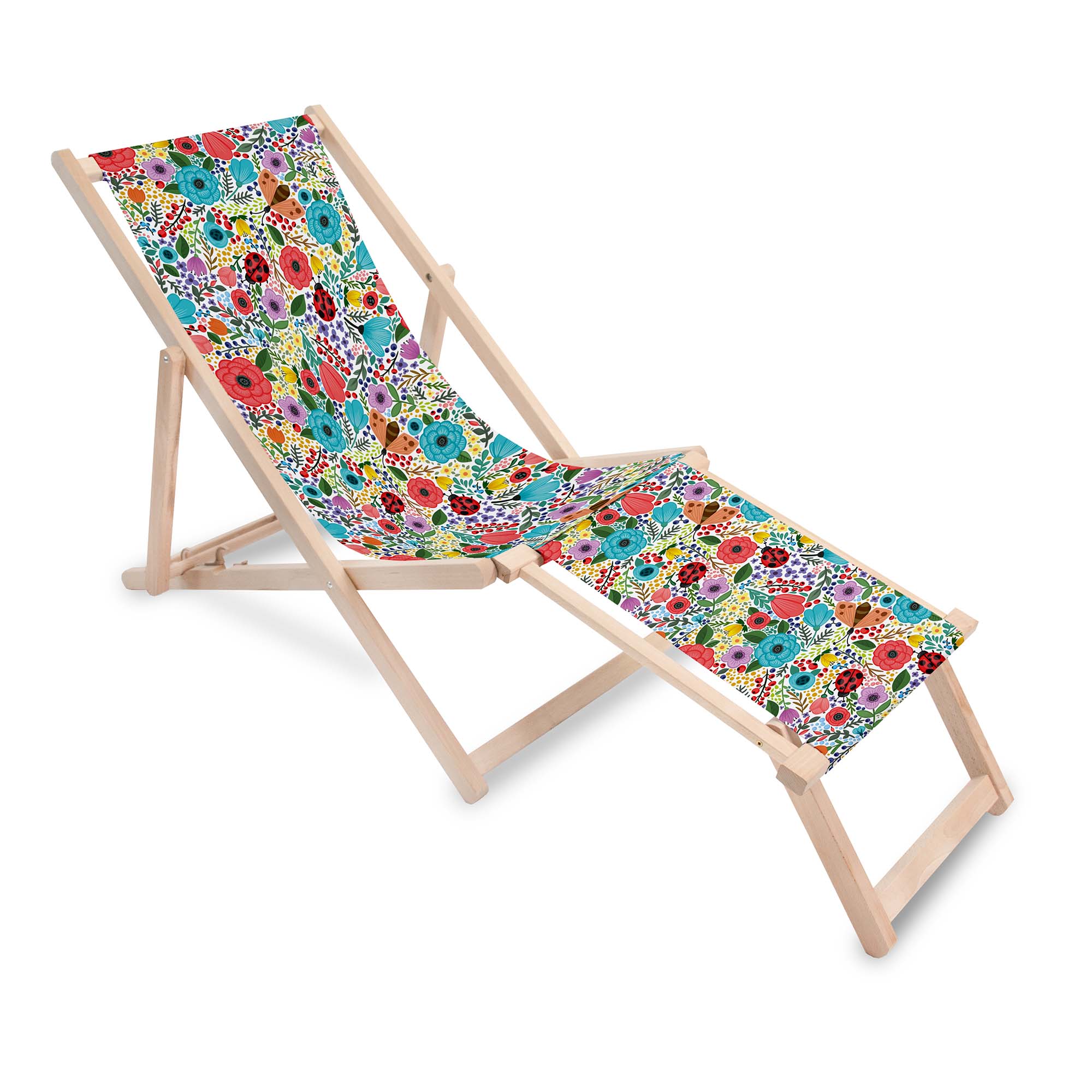 Wooden Deck Chair with Footrest Spring Flowers