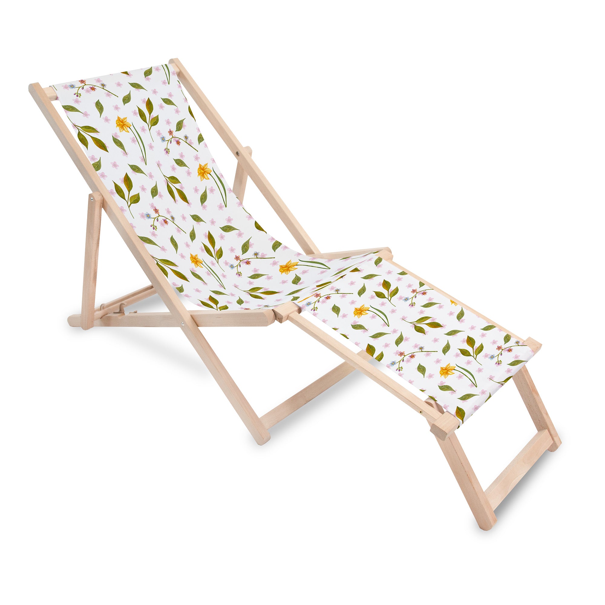 Wooden Deck Chair with Footrest Spring Pattern
